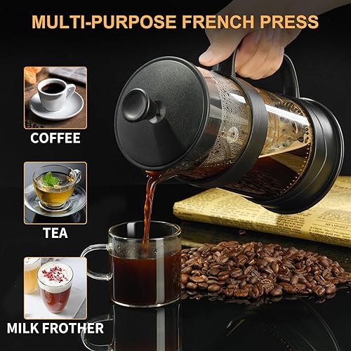 Miniatura 4 de PARACITY Cafetera de prensa francesa de 34 onzas, prensa de café con pantalla de 3 filtros, prensa francesa de vidrio de borosilicato resistente al
