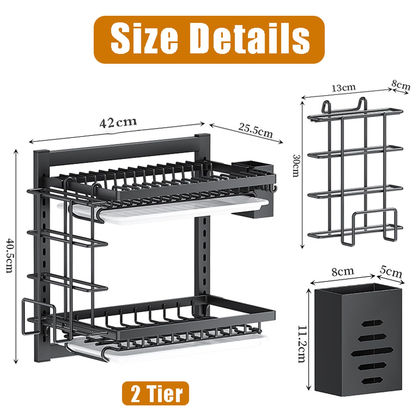 Escurridor de Platos de Pared, escurridor de Platos de Cocina de 2/3 Niveles, Rejilla para secar Platos, escurridor de Platos Colgante con Ganchos, Ajustable, para Utensilios de Cocina.