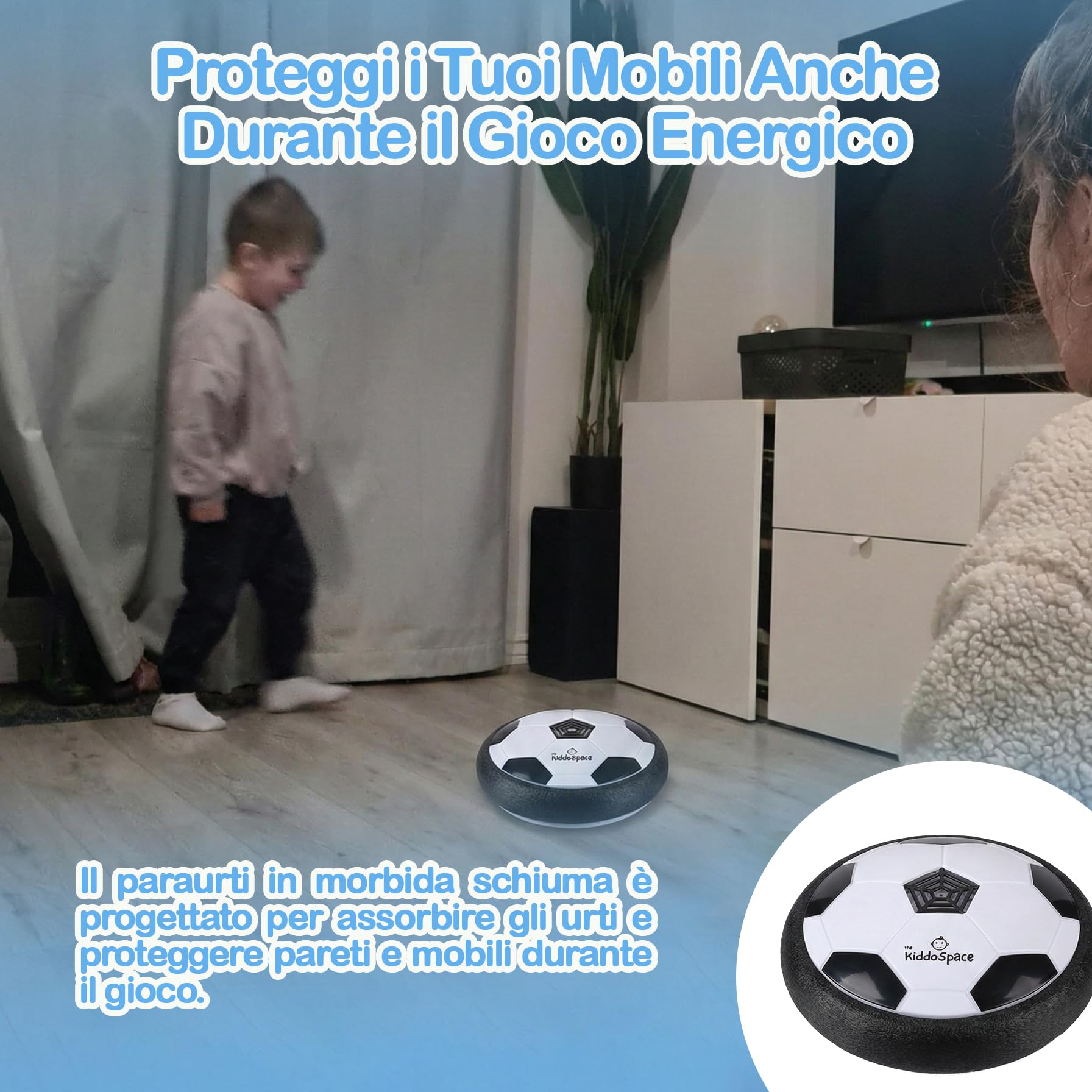 KiddoSpace PALLONE FLUTTUANTE CON LUCI LED per Bambini – Hover Ball Elettronico da Interno – Gioco Bambini 3+ Anni – Pallone che Gira con Luci – Regalo Perfetto per Ragazzi e Bambine