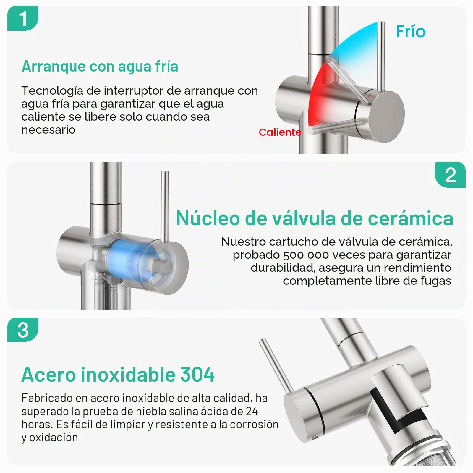 Faustina Grifo para Fregadero de Cocina Extraíble, Mezclador Monomando, cepillado