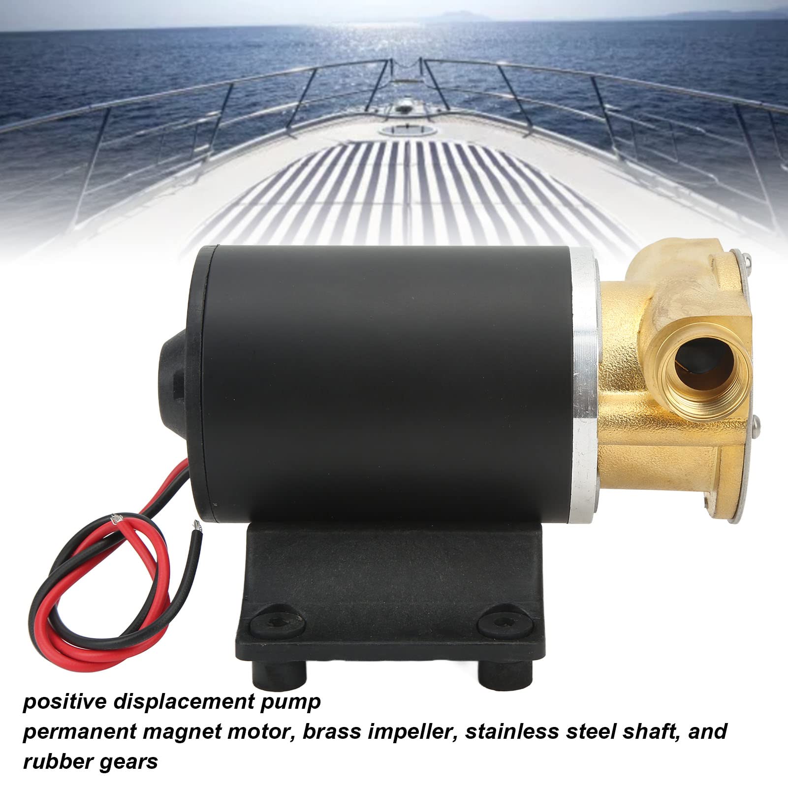 Fockety Bilgenpumpe, 360GPH Selbstansaugende Impeller Boot Bilgenwasserpumpe mit Permanentmagnetmotor Messinglaufrad Edelstahlwelle, 3/8-Zoll-Pumpenport-Marine-Lenzpumpe für Boote für Meerwasser(12V)