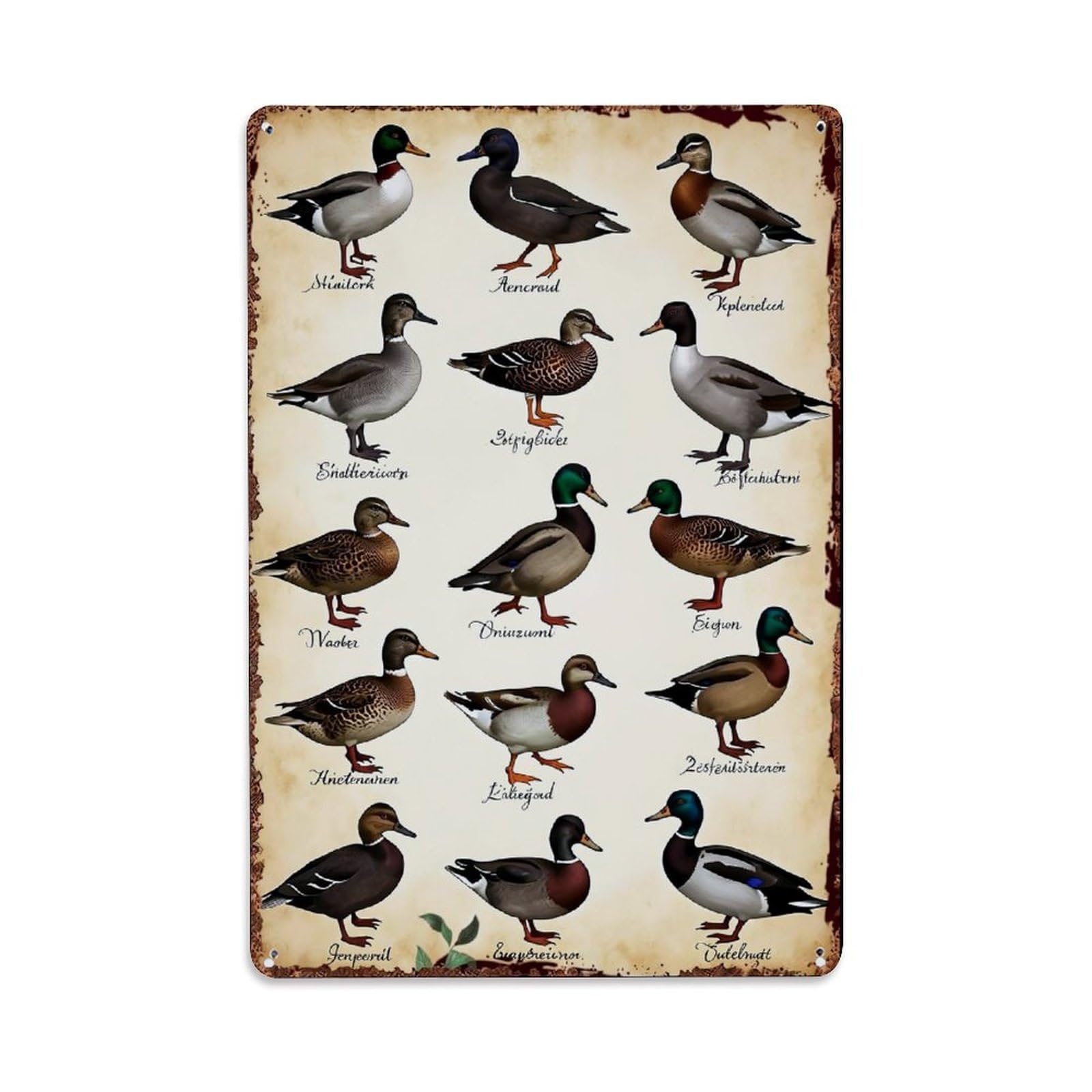 Nestemfo Vintage Duck Species Illustration Chart Tin Sign Metal Sign, Living Room,Bar, Home, Bedroom Wall Decor,Retro Metal Poster 8X12 Inches