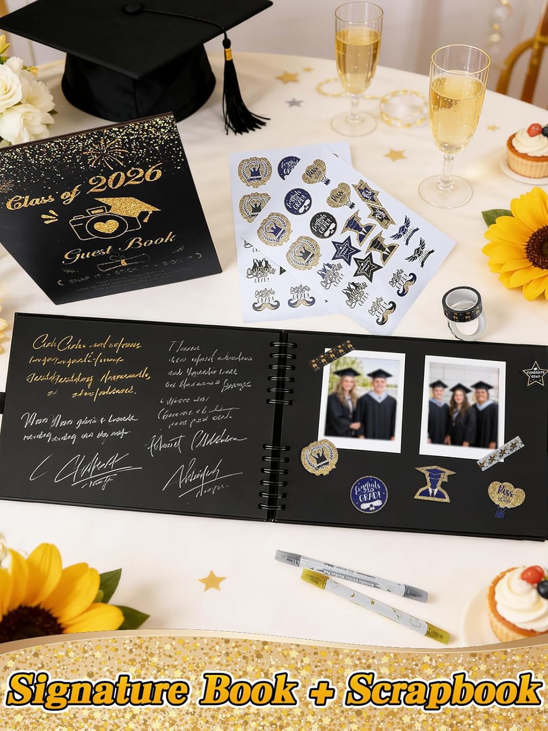2026 Graduation Guest Book Scrapbook Set - 80 Pages Signature Photo Album with Dual-Tip Markers, Stickers, Tapes, Memory Book Sign for Class of 2026 High School College Grad Party Favors Gifts