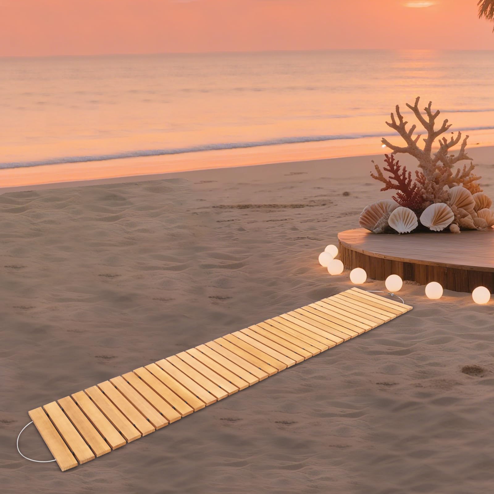 Vialetto da giardino in legno, arrotolabile, per il giardino | 243 x 43 cm, gradino in legno, per giardino, cortile, terrazza, pavimento