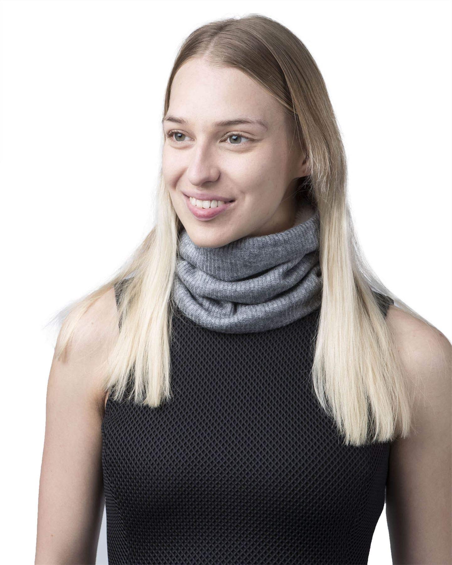 Basic Sense Plain infinity Knit Multifunctional Neck Warmer Snood with Soft Sherpa Fleece inside, Mid Grey Marl