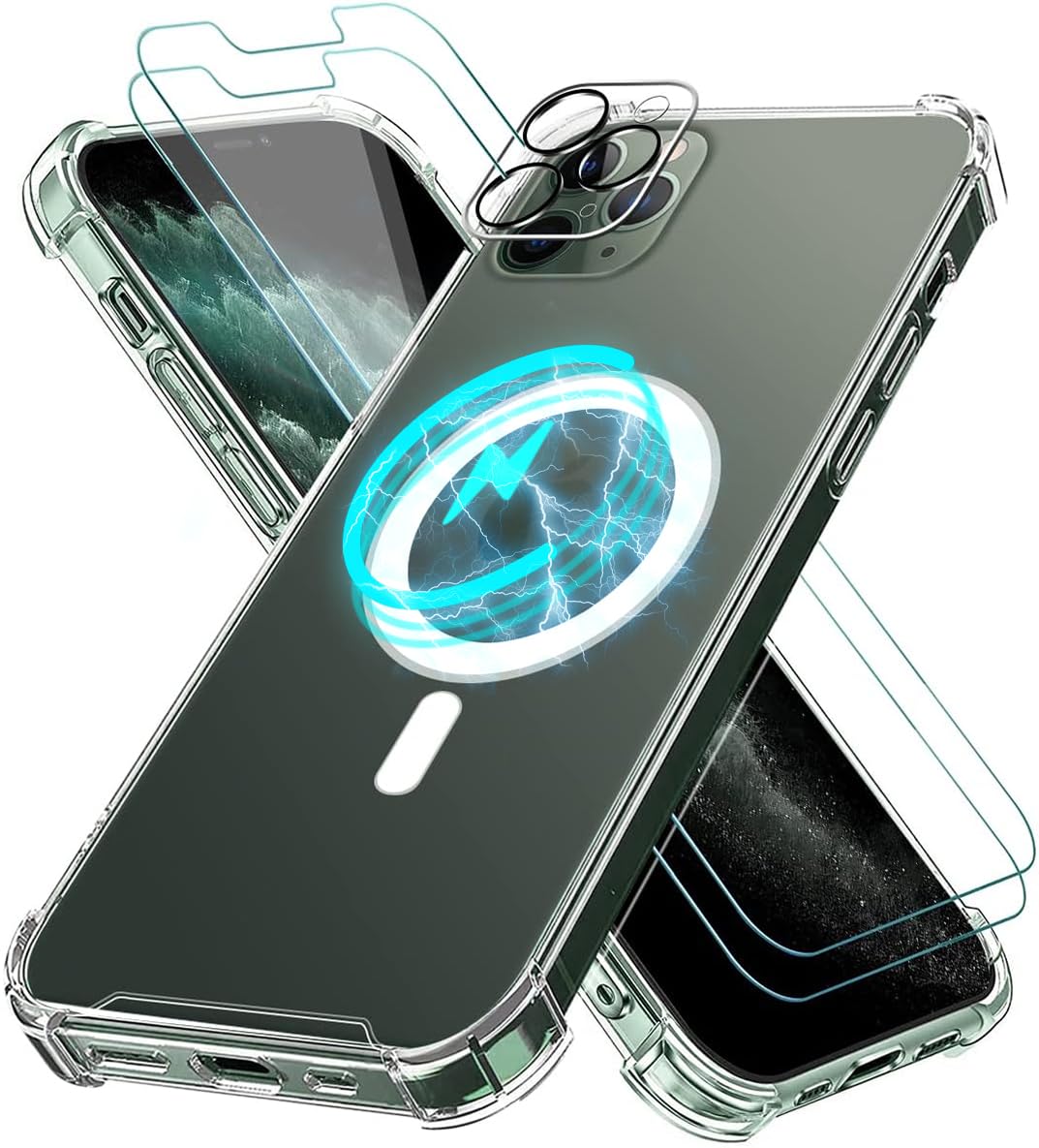 Vauki Cover Per IPhone 11 Con MagSafe: Custodia TPU Trasparente Sottile + 2 Vetri Temperati E Pellicola Fotocamera. Morbida E Antiurto.