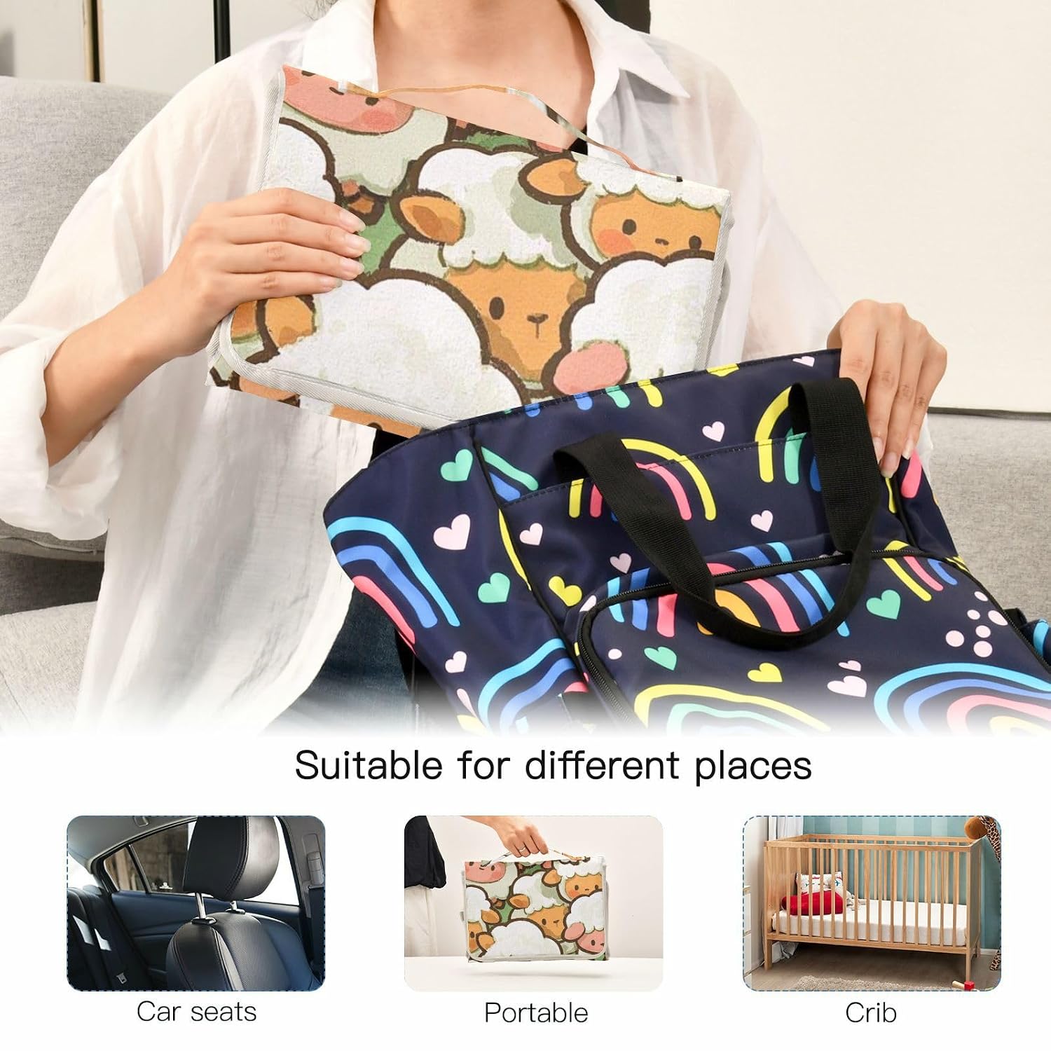 Cute Cartoon Sheep Reusable Changing pad Portable with Tissue Pocket Portable Changing pad for Baby for Girl & Boy cambiador de pa?ales para Bebes