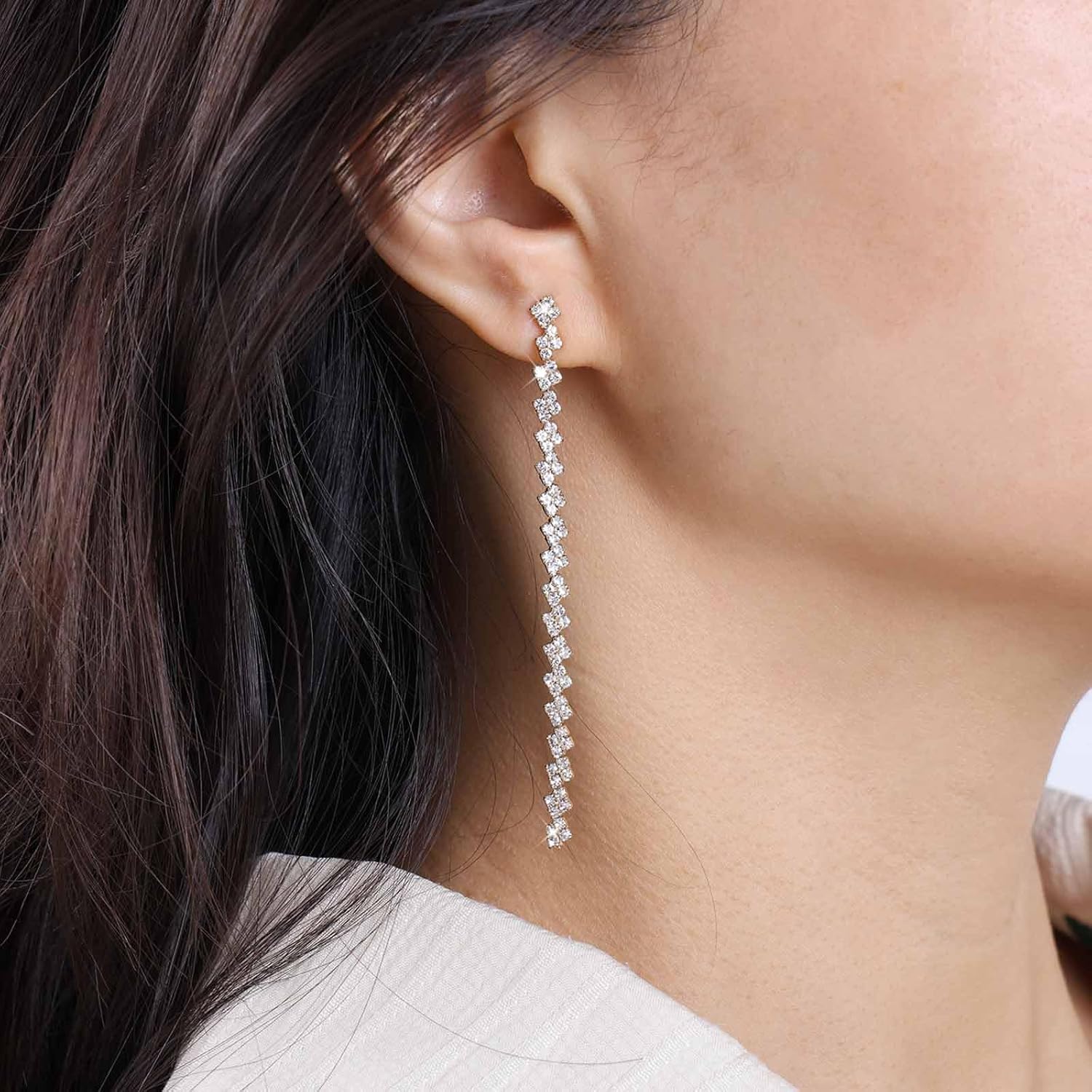 Boho Rhinestone Tassel Earrings Long Crystal Chain Earrings Gold Cz Earrings Cz Fringe Drop Earrings Jewelry for Women - Image 6