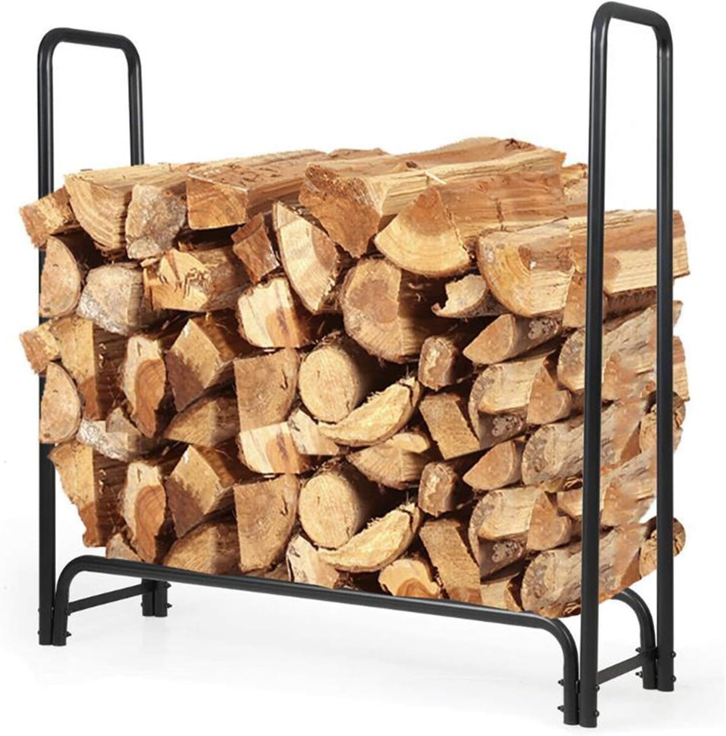 Spark Guard, Metal Log Rack Firewood Storage Holder Black Garden Outdoor Fireplace Firewood Holder Stand Rack Storage Shelf Firewood Storage Accessories?-H 123CM/45.4IN