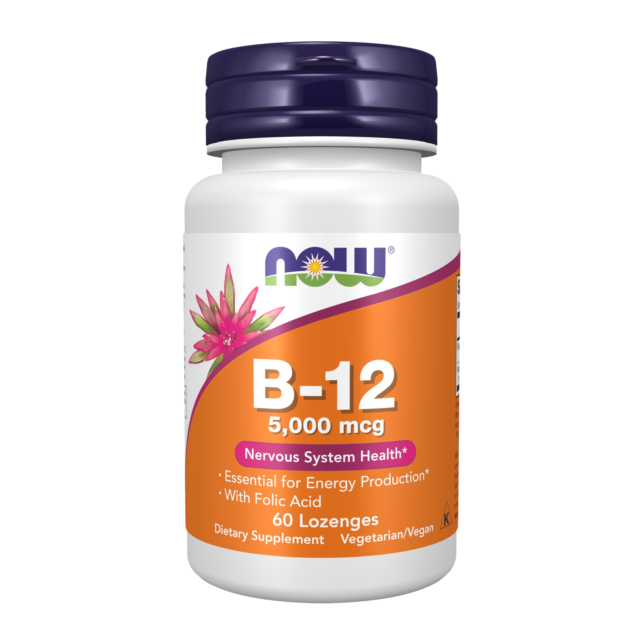 Supplements, Vitamin B-12 5,000 mcg, With Folic Acid, Nervous System Health*, 60 Lozenges
