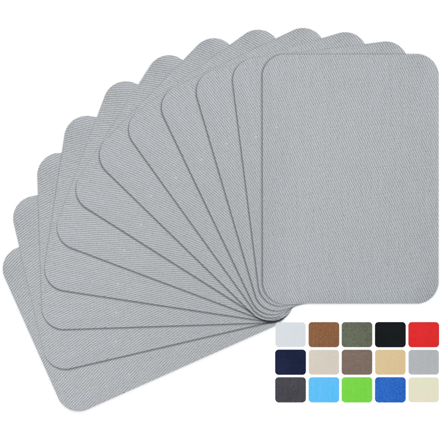 12Pcs Fabric Repair Patches, Iron-on Patches Inside & Outside for Clothing, Premium Quality Patches with Strongest Glue, Size 3" by 4-1/4" (7.5 cm x 10.5 cm) Light Gray