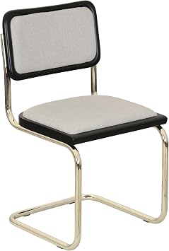 Breuer Chair Company B32/S32 Cesca Cushion Seat & Cushion Back Cantilever Side Chair w/Brass Frame & Black Wood Made in Italy
