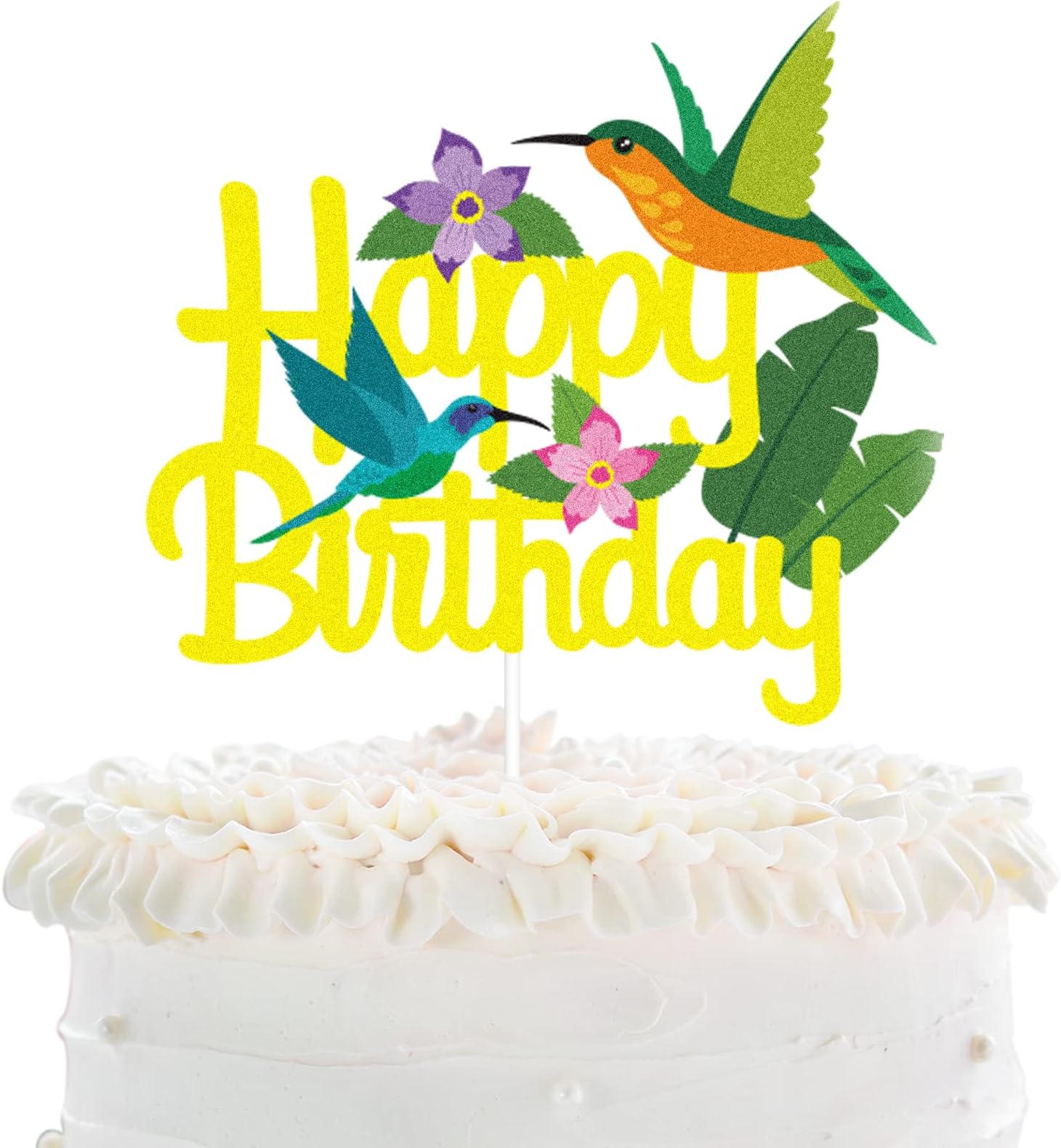 LHCING Hummingbird Cake Topper, Gold Glitter Cardstock, 6-12 inches, Birthday & Mother's Day Party Decoration, Original Design, 1 Count