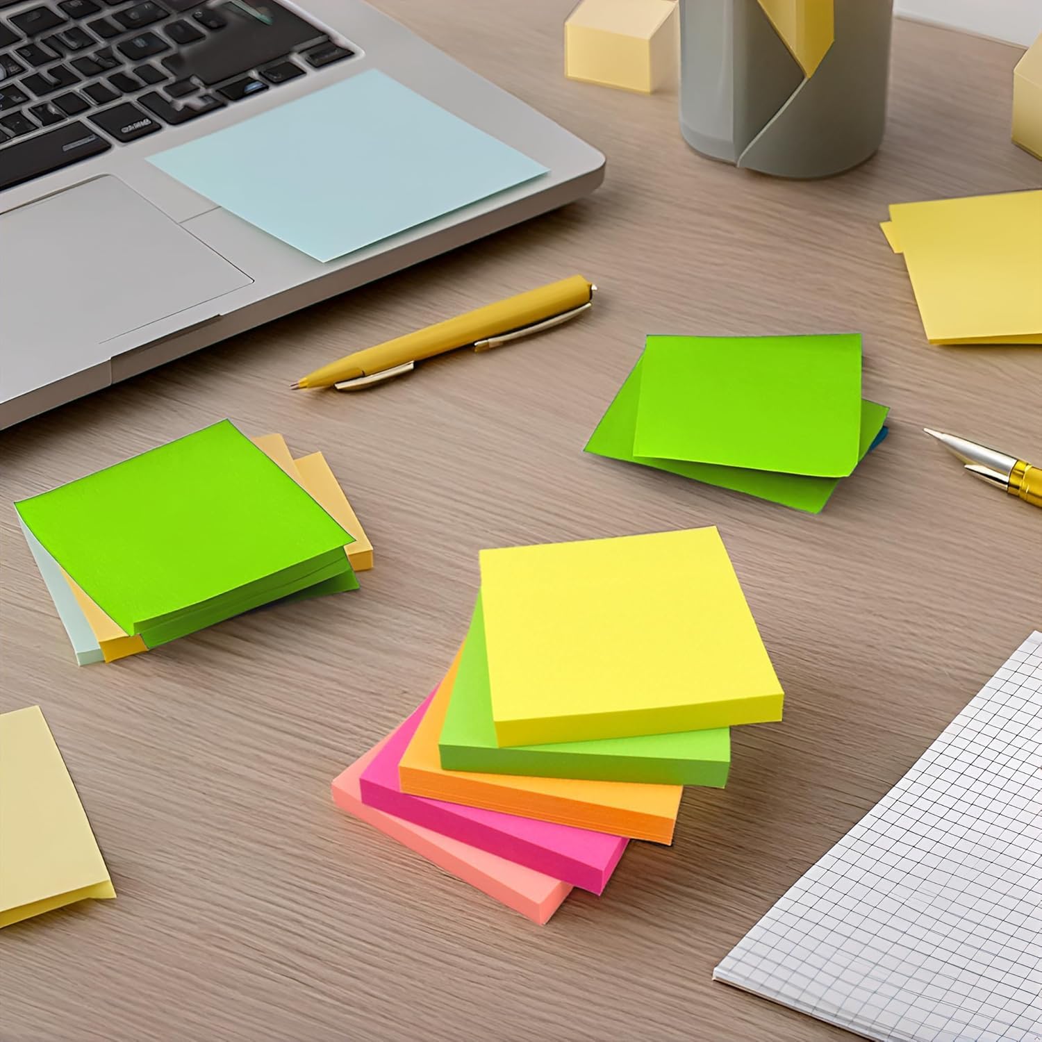 800 Bright Sticky Notes 76x76mm (3"x3") 8 Pads of 100 Sheets, Colourful Memo Notes in Yellow, Pink, Orange, Green or Peach - Image 4