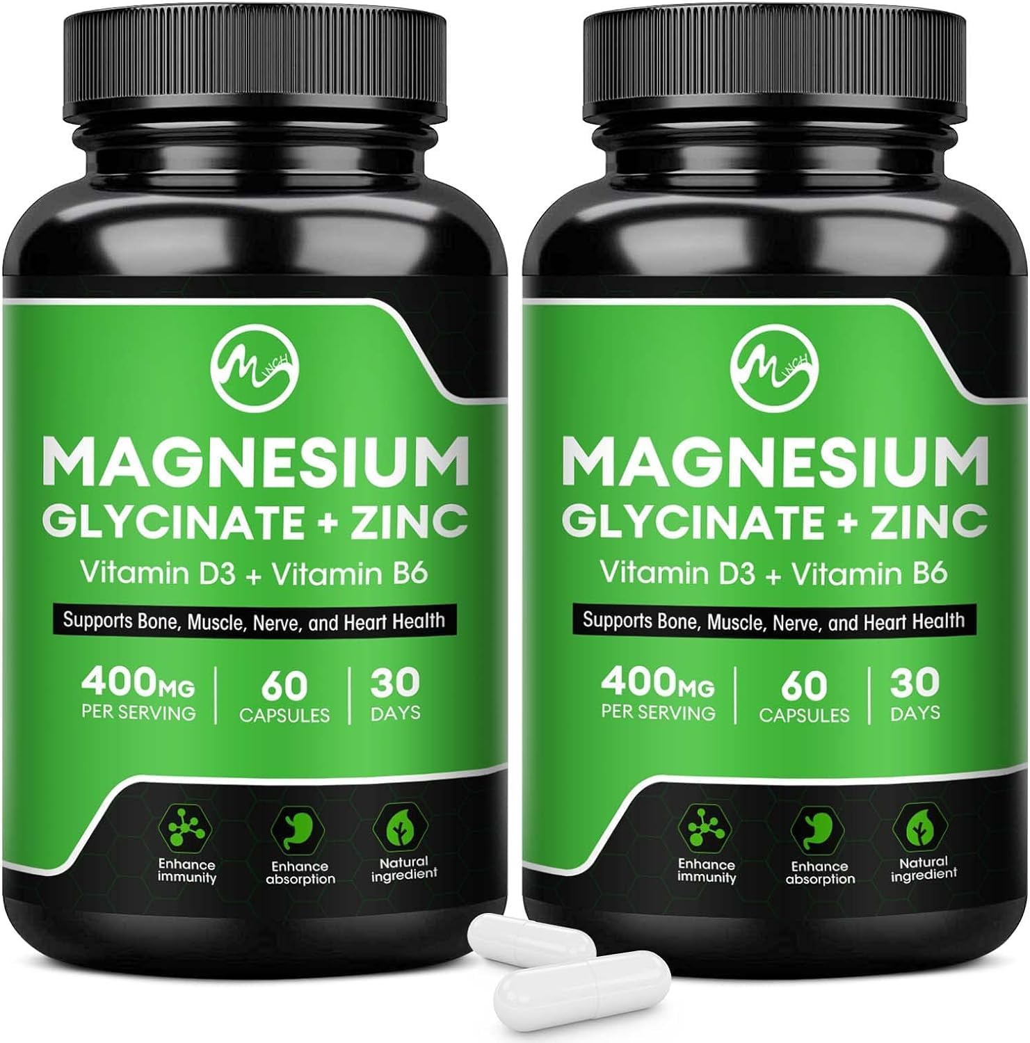 (2 Pack) Magnesium Glycinate Capsules, Magnesium Supplement 400 mg with Zinc,Vitamin D3 & B6 – Highly Bioavailable and Absorption – Bone,Heart,Joint,Immune Support – 120 Vegan Capsules for Women & Men (2 Pack) Magnesium Glycinate Capsules, Magnesium Supplement 400 mg with Zinc,Vitamin D3 & B6 – Highly Bioavailable and Absorption – Bone,Heart,Joint,Immune Support – 120 Vegan Capsules for Women & Men