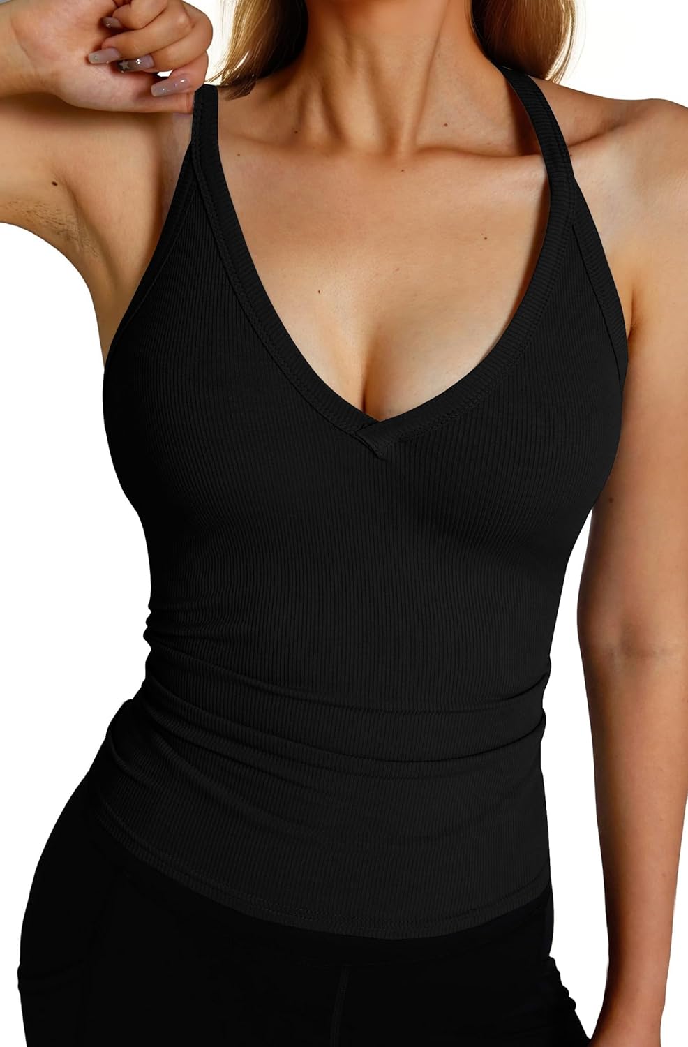 Workout Tops for Women Spaghetti Strap Ribbed Camisole Tops 2026 Basic Slim Fitted V-Neck Racerback Shirts
