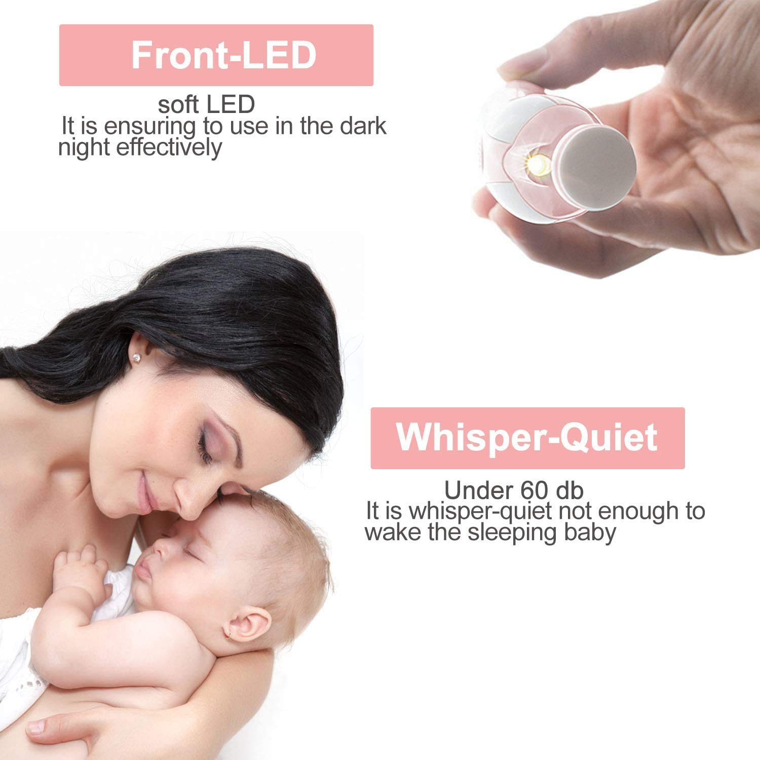 WADEO Tagliaunghie Neonati Elettrico, Lima Unghie Neonato Batteria Operato, Nail Trimmer per Bambini con LED Frontale & Silenzioso, Strumenti Sicuri per Cura Unghie Neonati