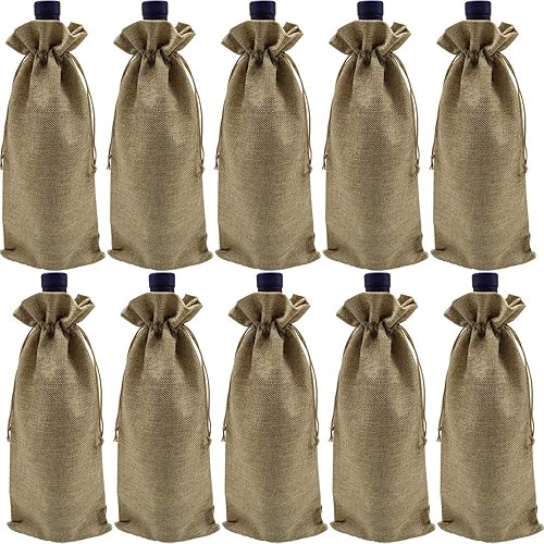 Ankirol 10 bolsas de vino con cordón, bolsas de arpillera para botellas, embalaje de regalo, 6 x 14 pulgadas, bolsas reutilizables para vestidos