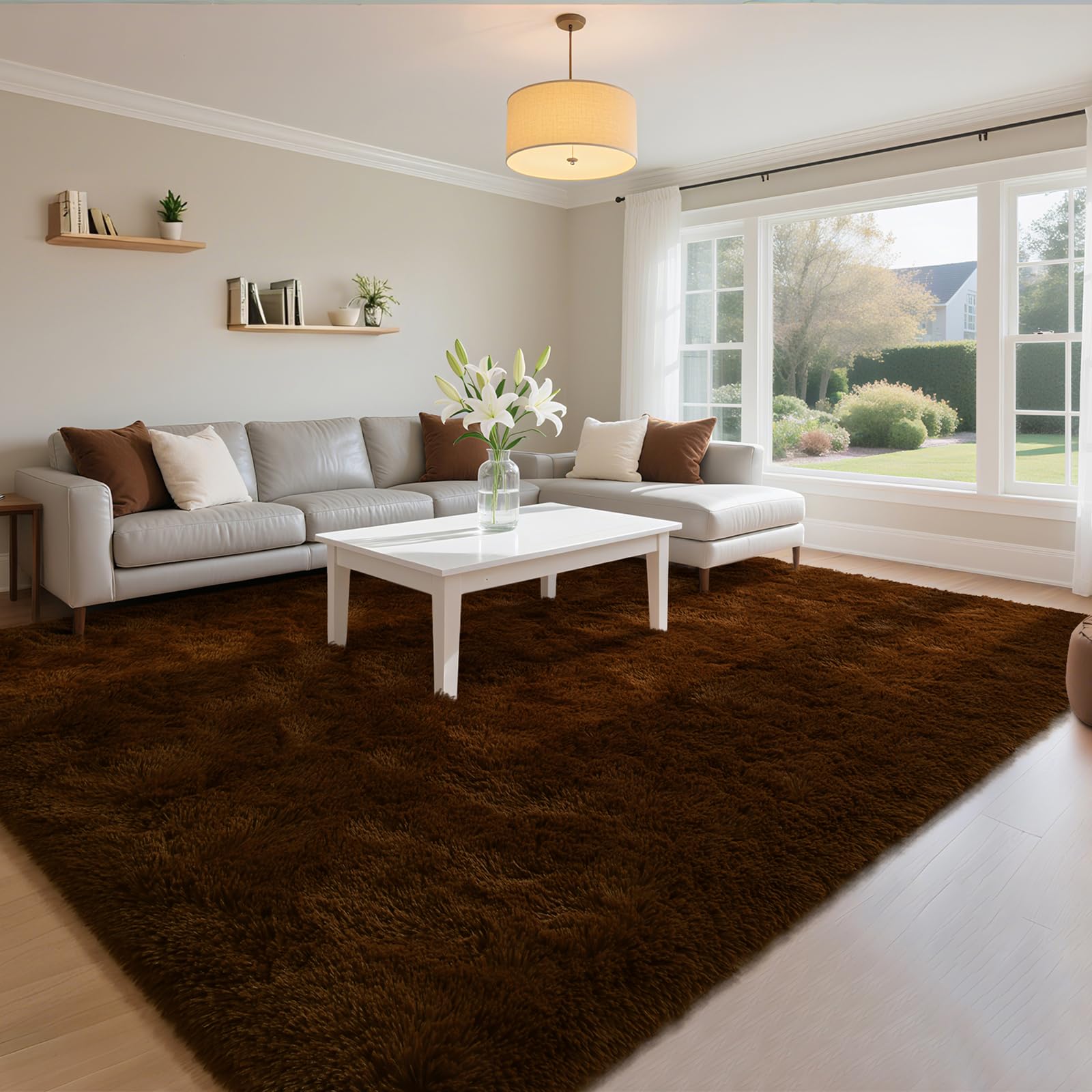 Grand tapis pelucheux marron 152x213 cm pour un grand salon confortable
