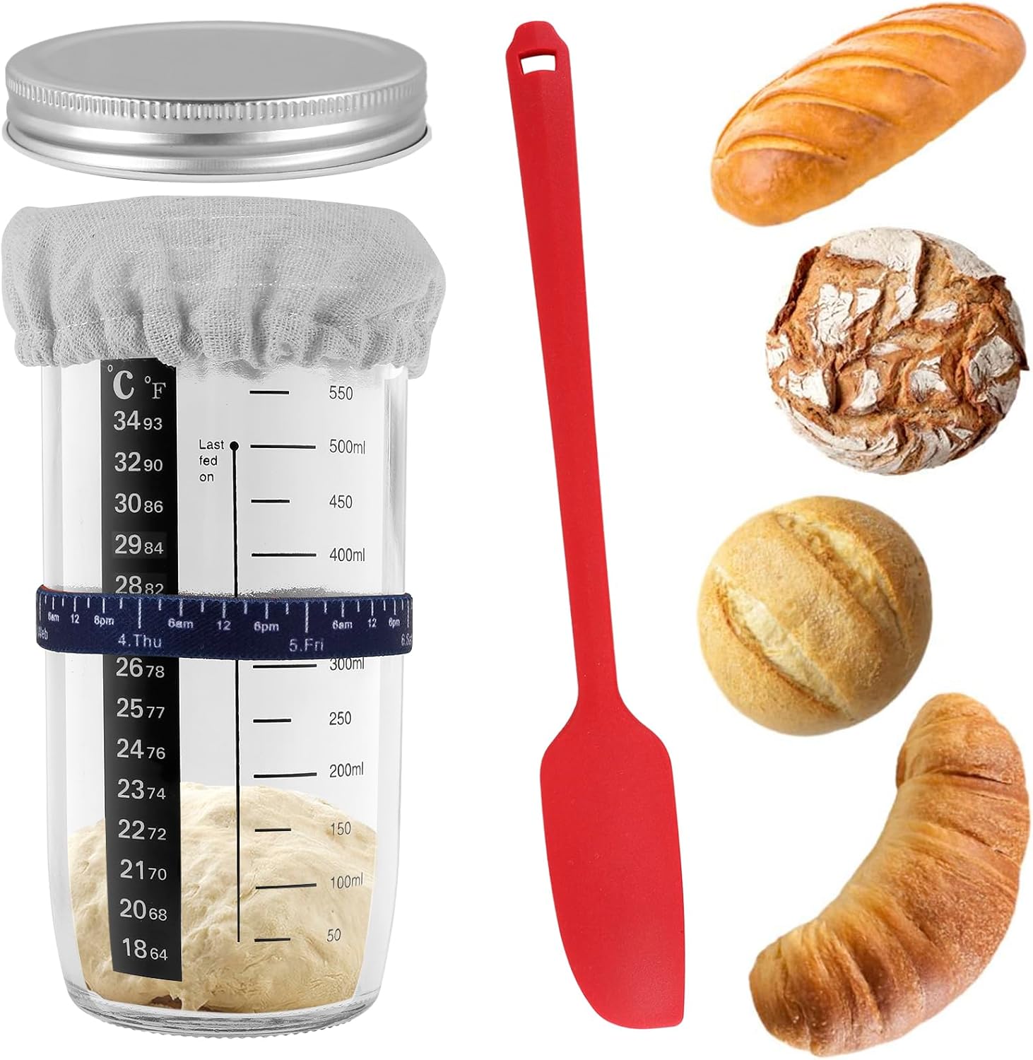 Sourdough Bread Starter Kit, 550 ml/20 Oz Sourdough Starter Jar with