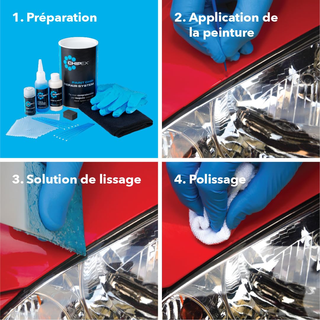 Chipex Kit de retouche Kit de réparation de rayures, peinture automobile mélangée selon le code couleur pour tous les modèles – Correspondance exacte garantie – Version Pro (grand format)