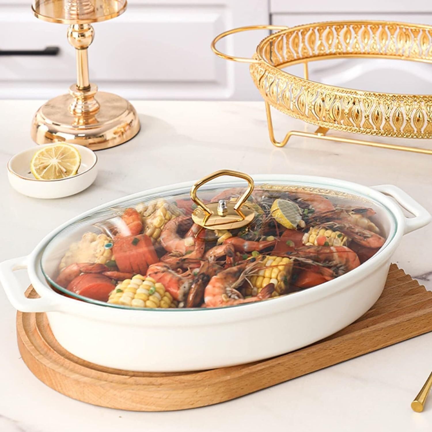 Podgrzewacz do bufetu z jedzeniem, ceramiczny pojemnik do podgrzewania, pojemnik do podgrzewania, taca do podgrzewania, pojemniki na jedzenie, podgrzewacz do je,One Color-35cm
