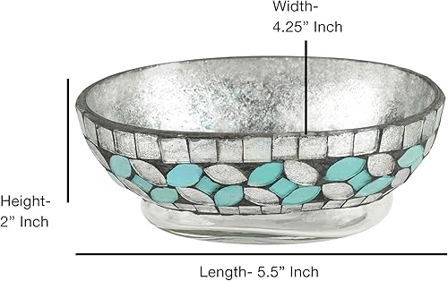 Miniatura 4 de nu steel Jabonera de espuma marina en azul aguamarinamosaico de vidrio plateadoacero inoxidable para baños y espacios de tocador