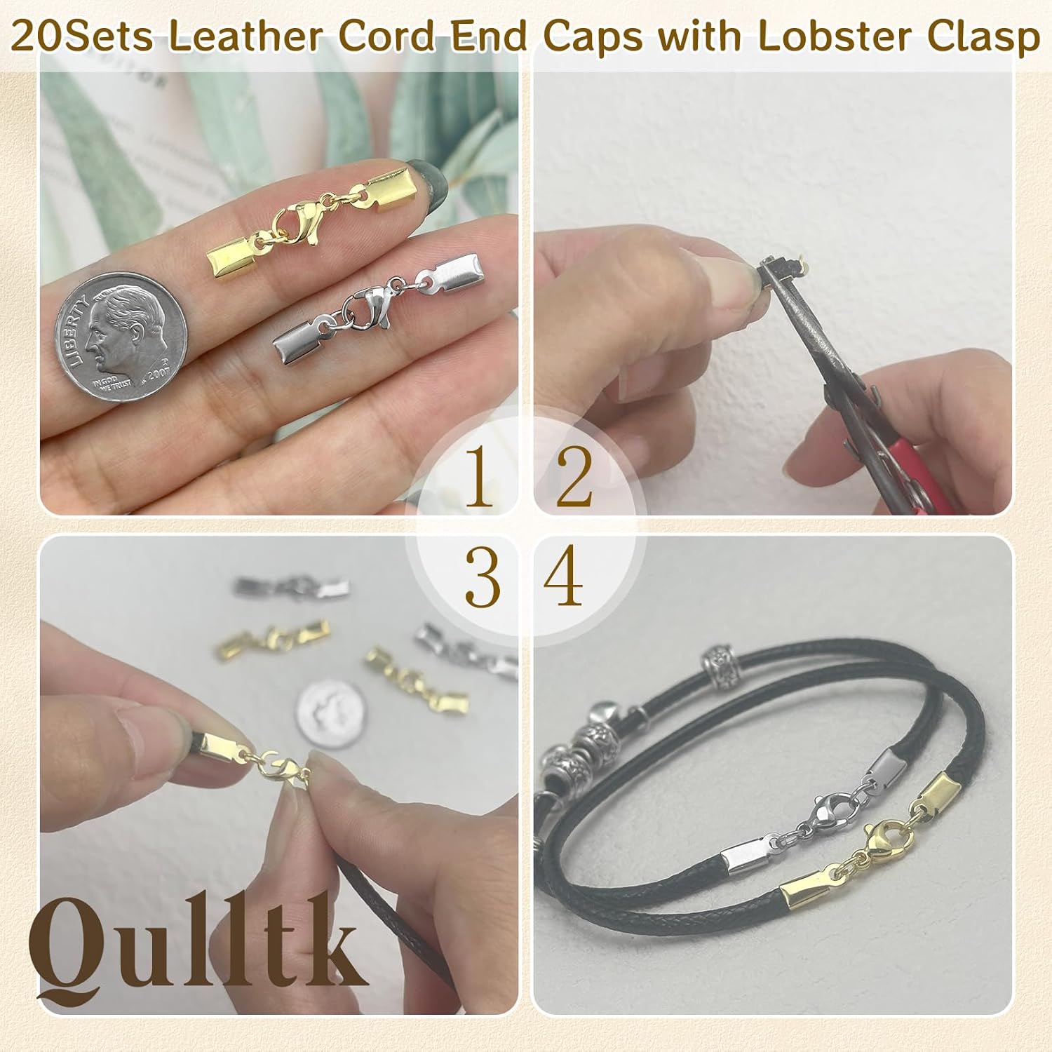 20Sets Cord End Caps with Lobster Clasp Connector,316 Stainless Steel Cord Ends for Jewelry Making Leather Necklace Cord with Clasp 3MM ID End Caps for DIY Bracelets Necklaces - Image 3