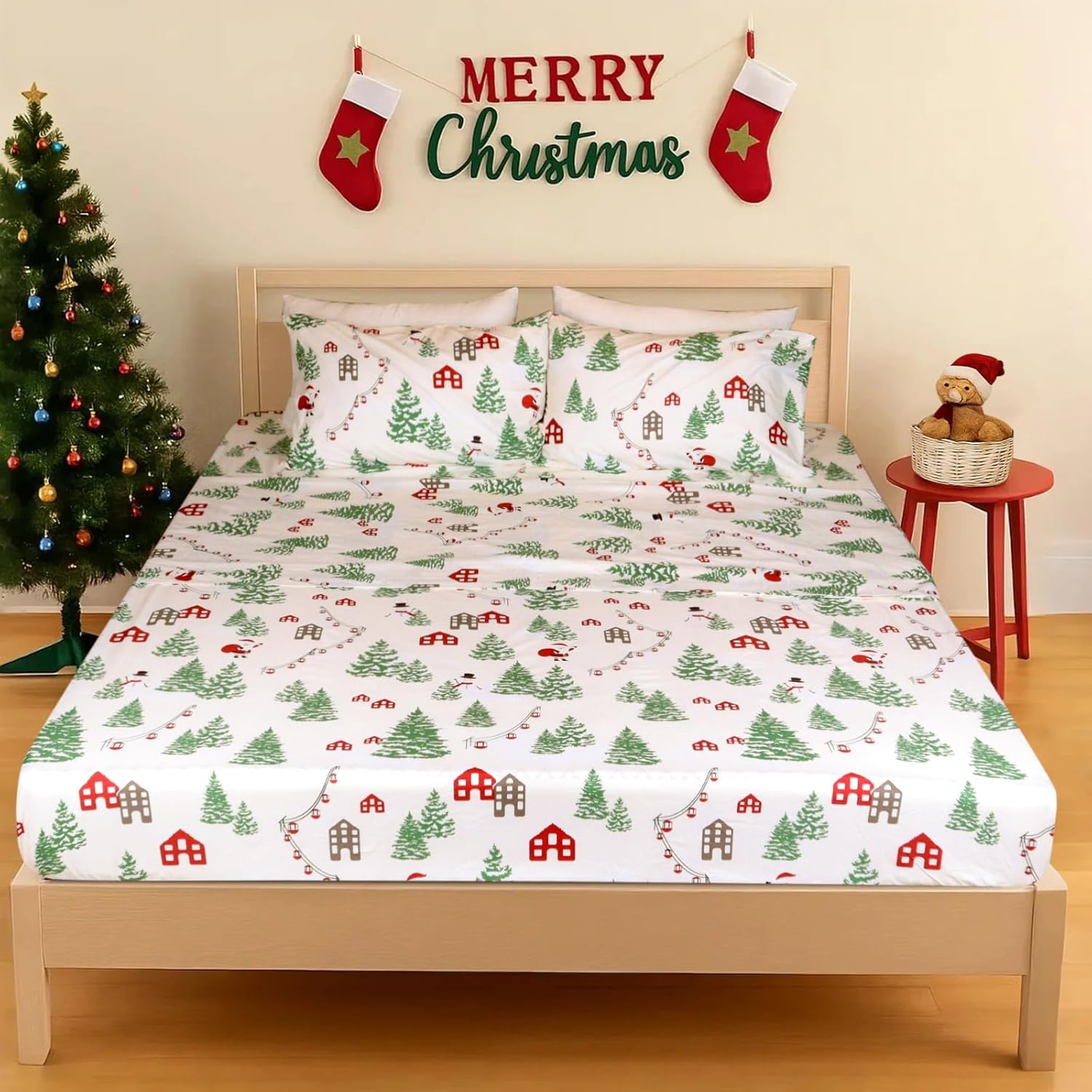 Gogreen クリスマス シーツセット プリント-E フル