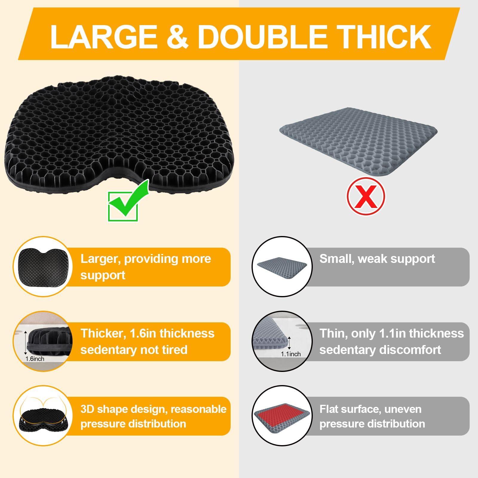 iMiibel Cojín de asiento antideslizante para kayak, grueso e impermeable, almohadilla de asiento de gel con funda antideslizante para sentarse en kayak, canoa inflable y barco, accesorios para kayak