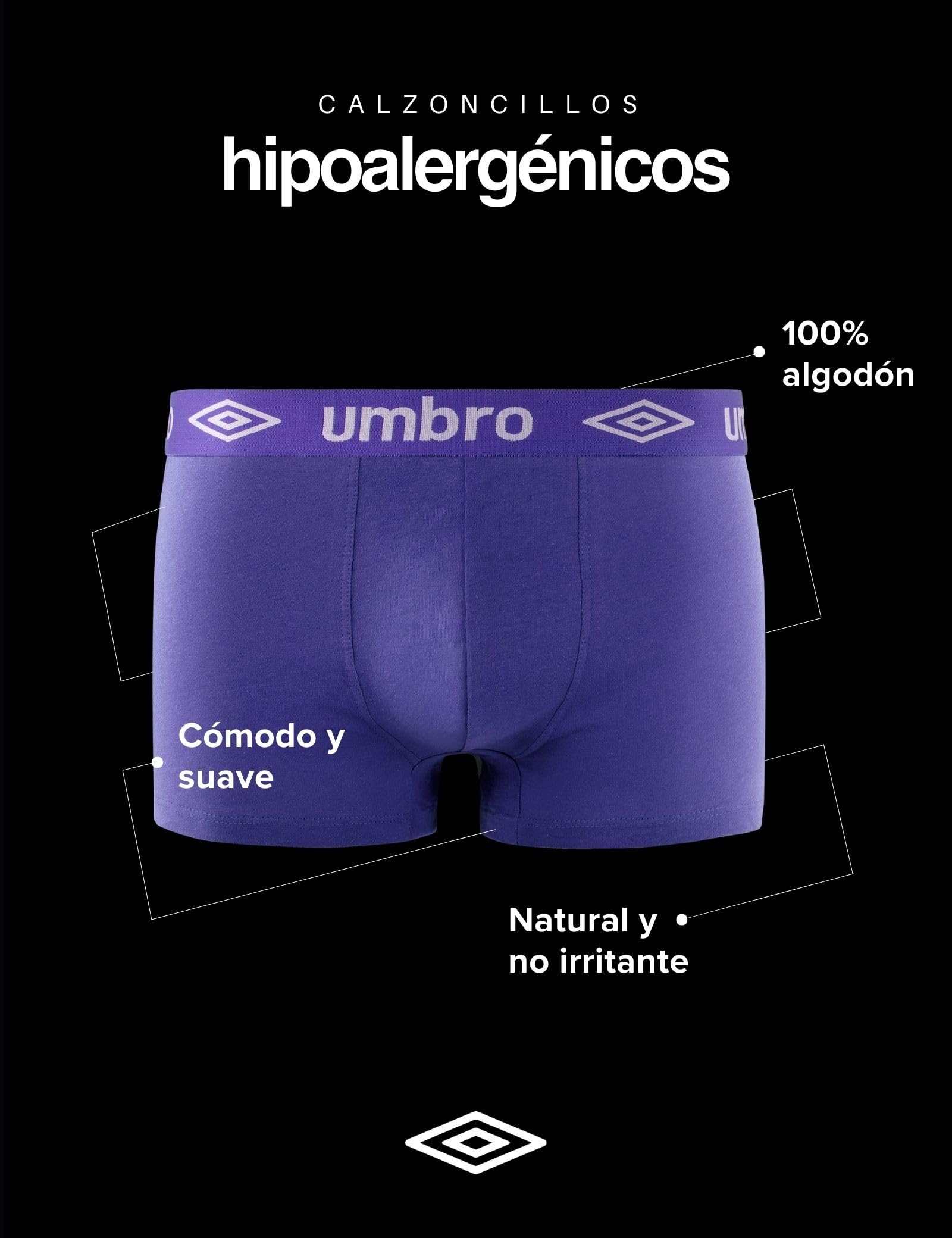 Umbro Calzoncillos Hombre Boxer 100% Algodón, Ropa Interior Hombre, Sostenible, Natural (Lote de 5)