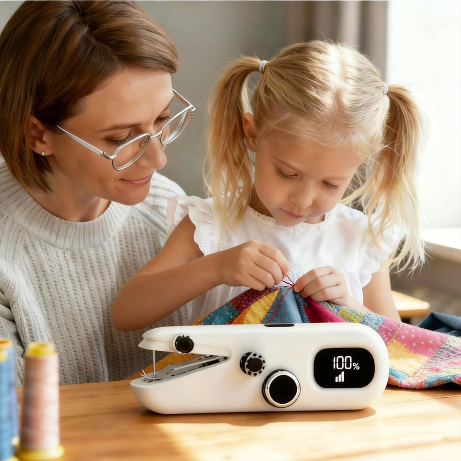 Macchina da cucire portatile con display LCD, macchina da cucire portatile per principianti, macchina da cucire manuale ricaricabile a 3 velocità con accessori completi, viaggi in famiglia e