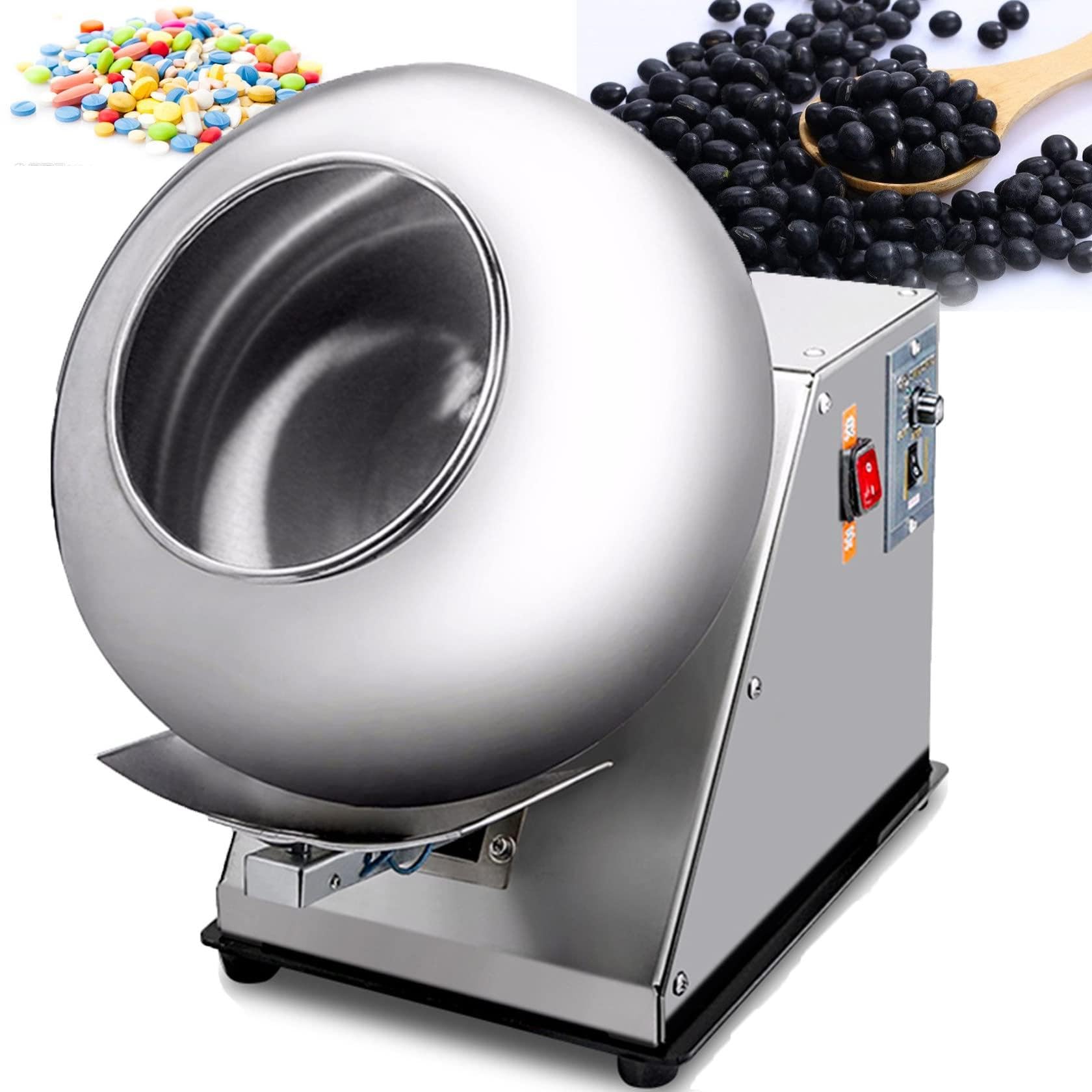 Macchina da tavolo per la copertura con zucchero, 280 W, per la copertura, la lucidatura e lasciugatura del cioccolato, 2-5 kg/h, in acciaio inox.