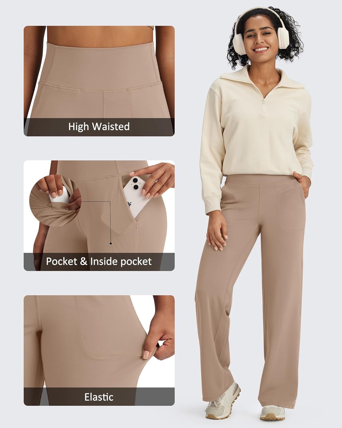 G4Free BareFeel High Stretch Yoga Pants Women Soft High Waisted Casual Wide Leg Pants with Pockets - Image 3