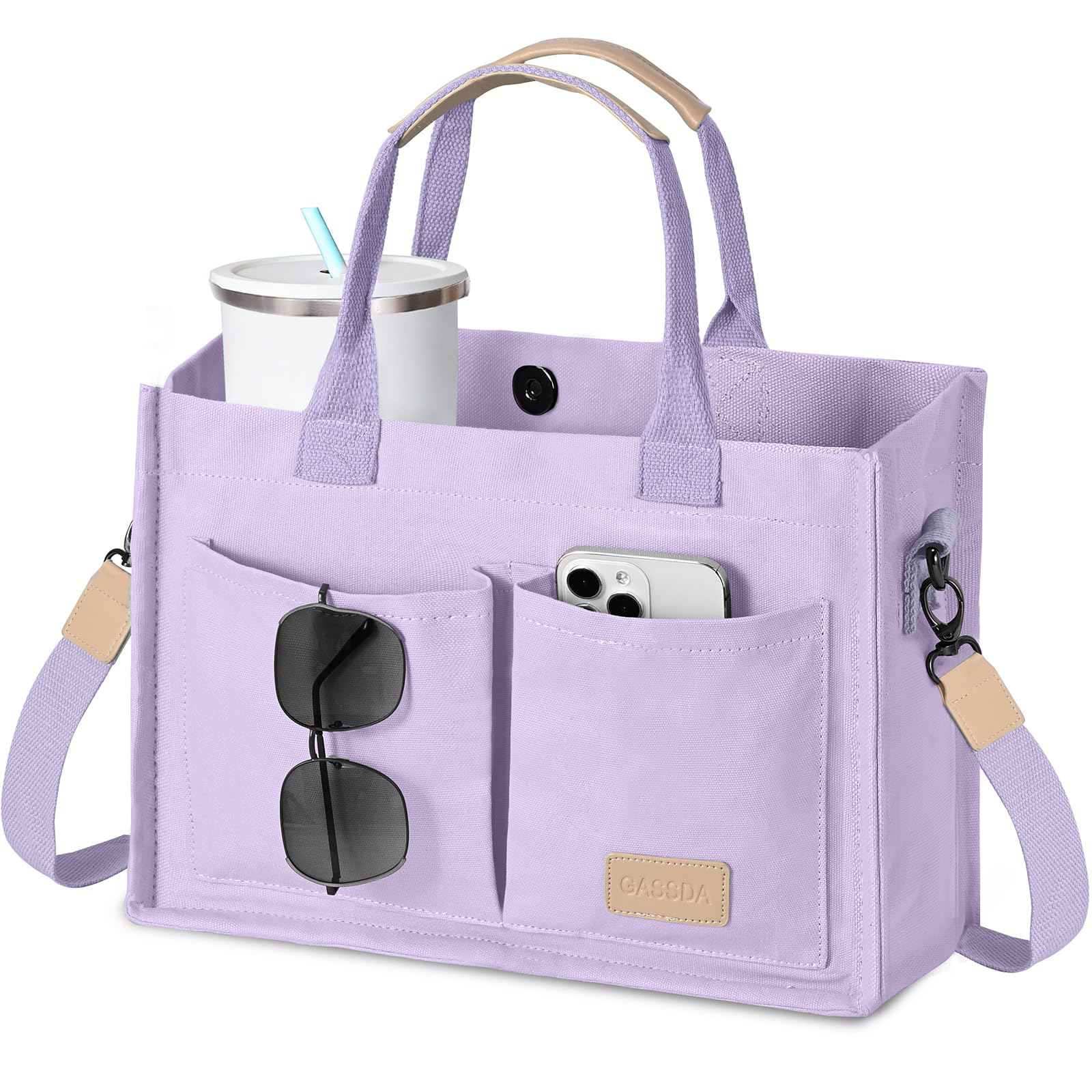 GASSDA Canvas Tote Bag for Women Crossbody Work Purse with Pockets Top Handle Handbag Satchel Bags for Travel Nurse Teacher
