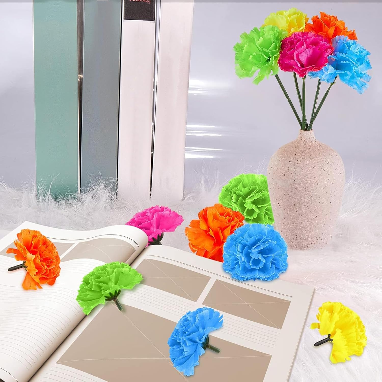 Syhood 50 Pcs Artificial Marigold Flower Bulk Decorations Mexican Flores Artificiales Fiesta Party Decorations for Mexican Backdrop Party Floral with Stems DIY Marigold Garland