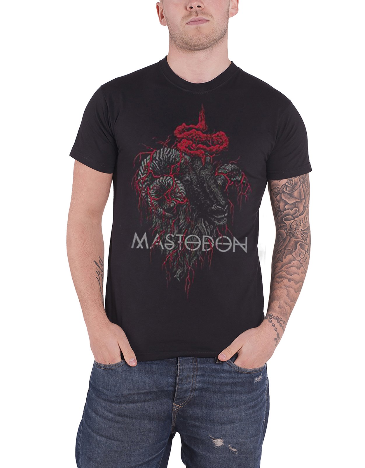 Mastodon Men's Black T Shirt Rams Head Band Logo Colour Official Xl
