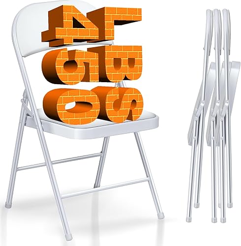 Miniatura 1 de Paquete de 4 sillas plegables con asientos acolchados, sillas plegables acolchadas blancas con marco de acero para la oficina en casa, fiesta