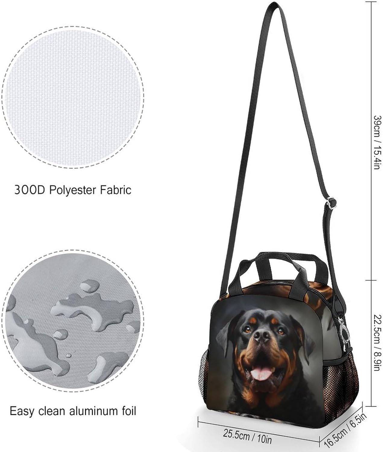 Cool Rottweiler Dog ArtLunch Bag Insulated Lunch Box Leakproof Cooler Bag with Adjustable Shoulder Strap