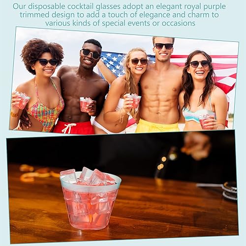 Miniatura 6 de Lounsweer 100 Piezas Vasos de Plástico con Borde de 9oz Copas de Cóctel Transparentes para Bodas Vasos de Vino Desechables Resistentes para