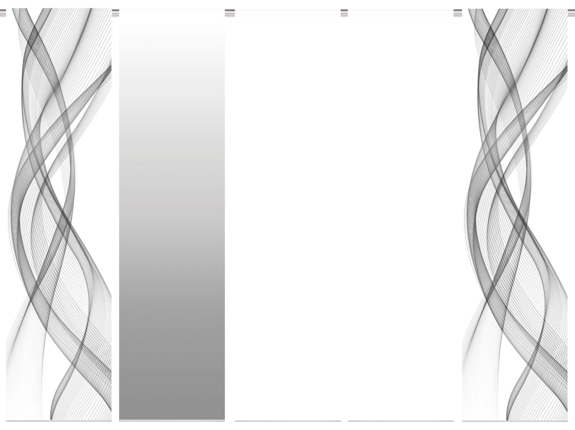 5er-Set Flächenvorhang, Deko Blickdicht, Mariella, Höhe 245 cm, 2X Dessin grau / 2X Uni weiß Blickdicht / 1x Farbverlauf grau
