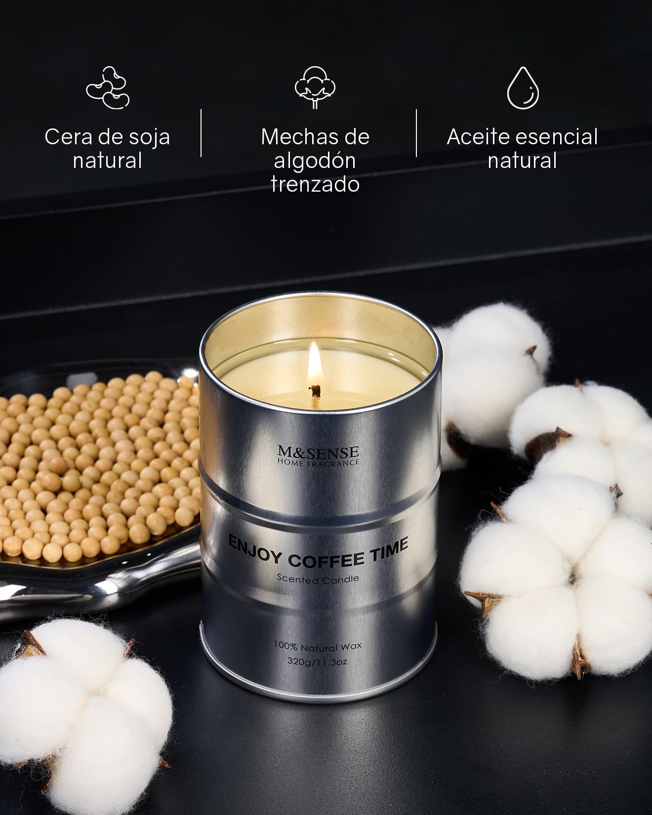 M&SENSE Vela perfumada para hombres, disfruta de velas perfumadas de café en vidrio