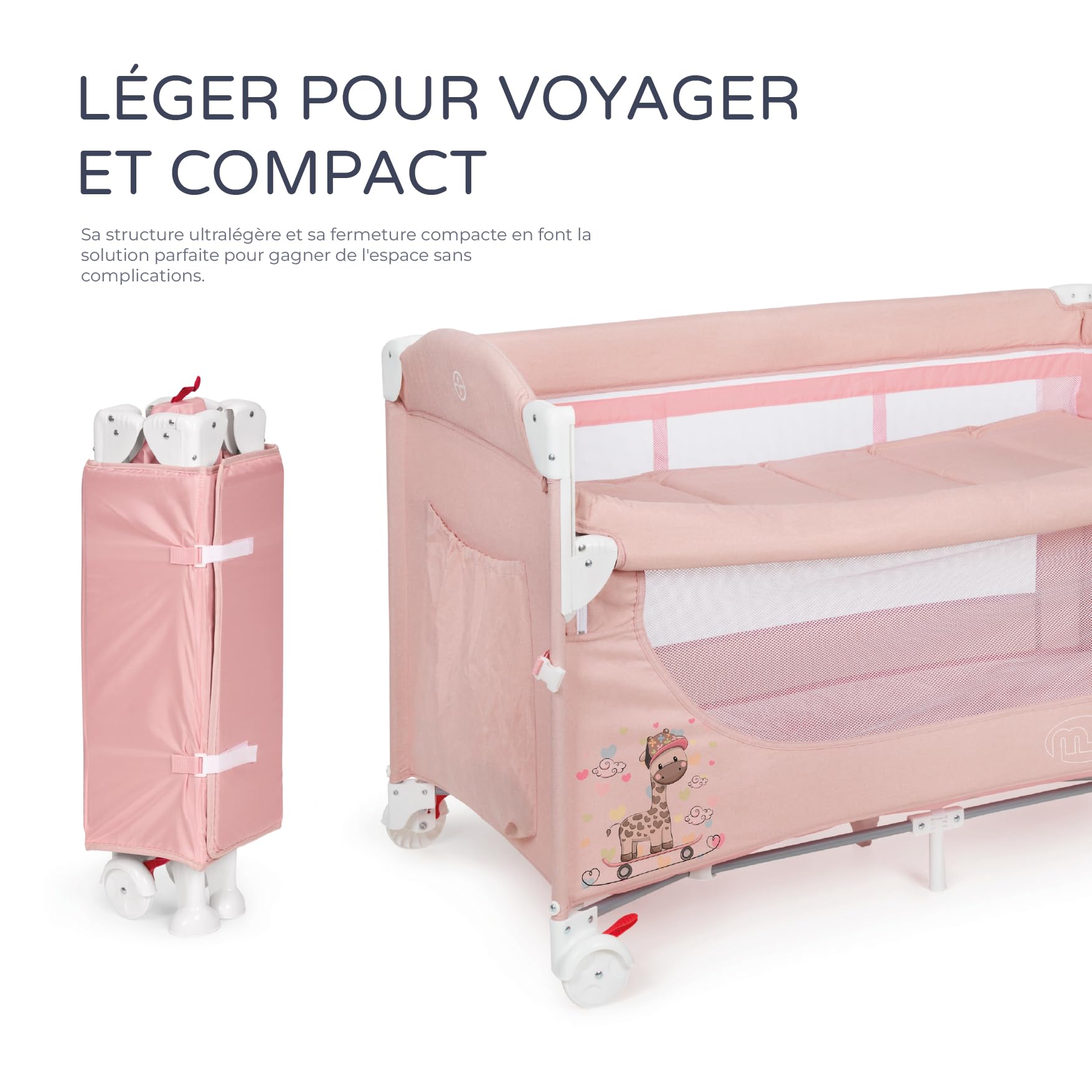 ms BabyWorld – Ennis – Berceau Cododo, Parc pour Bébé et Lit Parapluie 3 en 1 | Pliable | 2 Hauteurs | Bonne Circulation de l'Air | Entrée Latérale | Roues avec Frein | Sac de Voyage Inclus