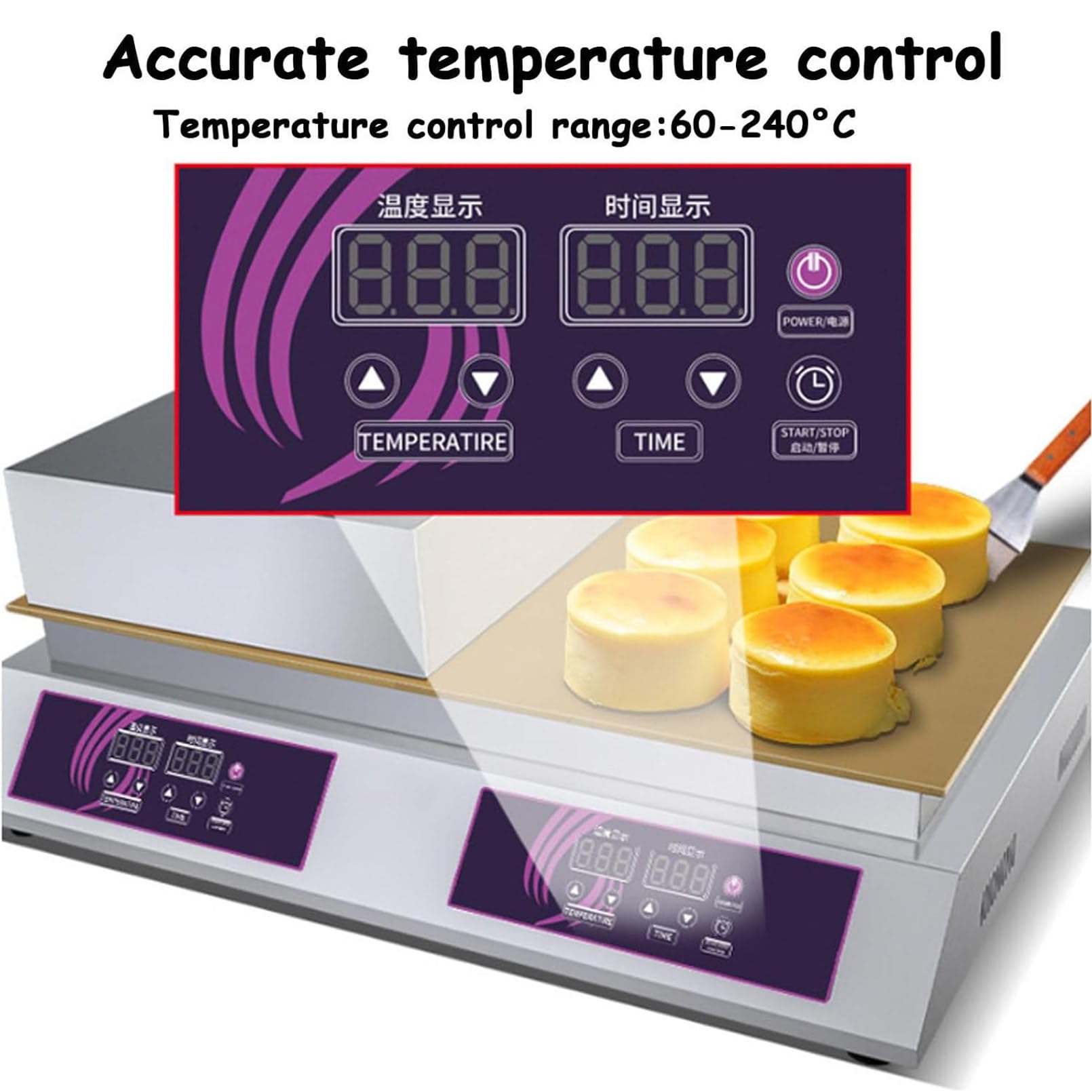 Macchina Professionale per soufflé, elettrica da banco preparare dorayaki Doublehead | con piastra riscaldante antiaderente in rame, controllo digitale della temperatura coperchio acciaio inox