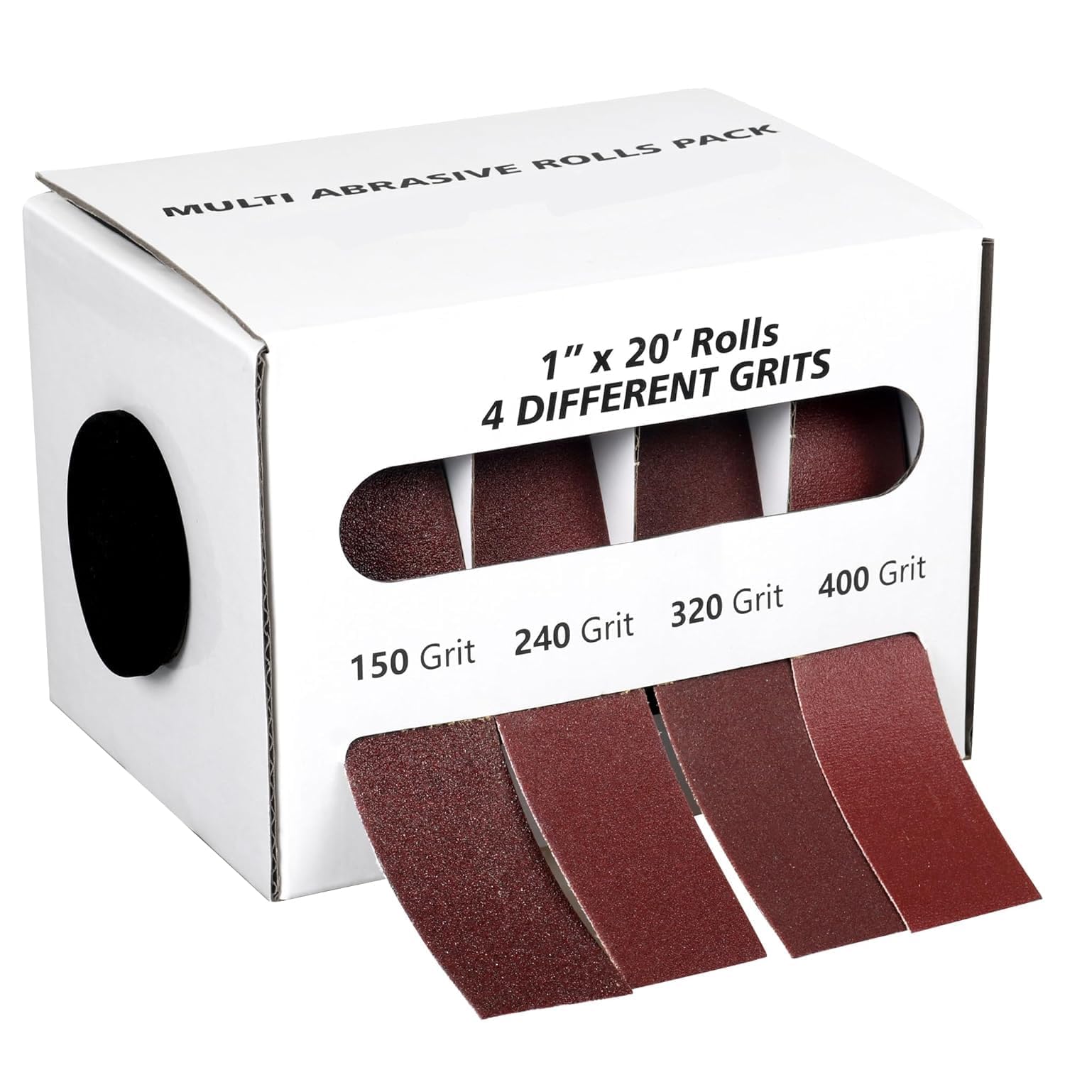 Rollo de tela abrasiva, rollo de papel de lija de grano 4 de 1 pulgada x 20 pies con dispensador, surtido de arena de grano 150, 240, 320, 400, rollo de tela de esmeril y papel de lija para pulido en