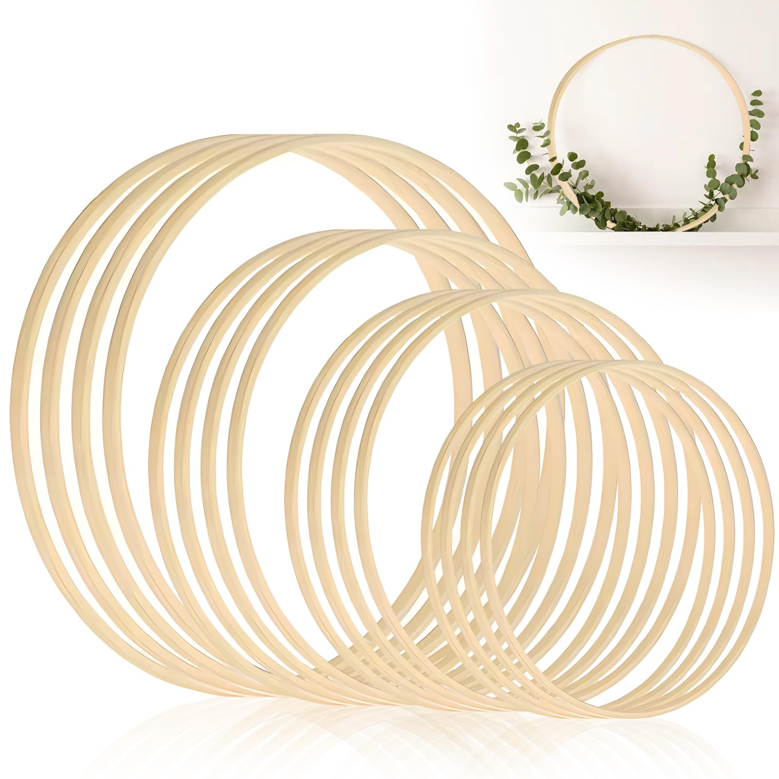 16 pièces de rondelles en bois pour bricoler, attrape-rêves en bois en 4 tailles (8 cm/10 cm/15 cm/20 cm), rondelles pour attrape-rêves, décoration de couronne de mariage et DIY