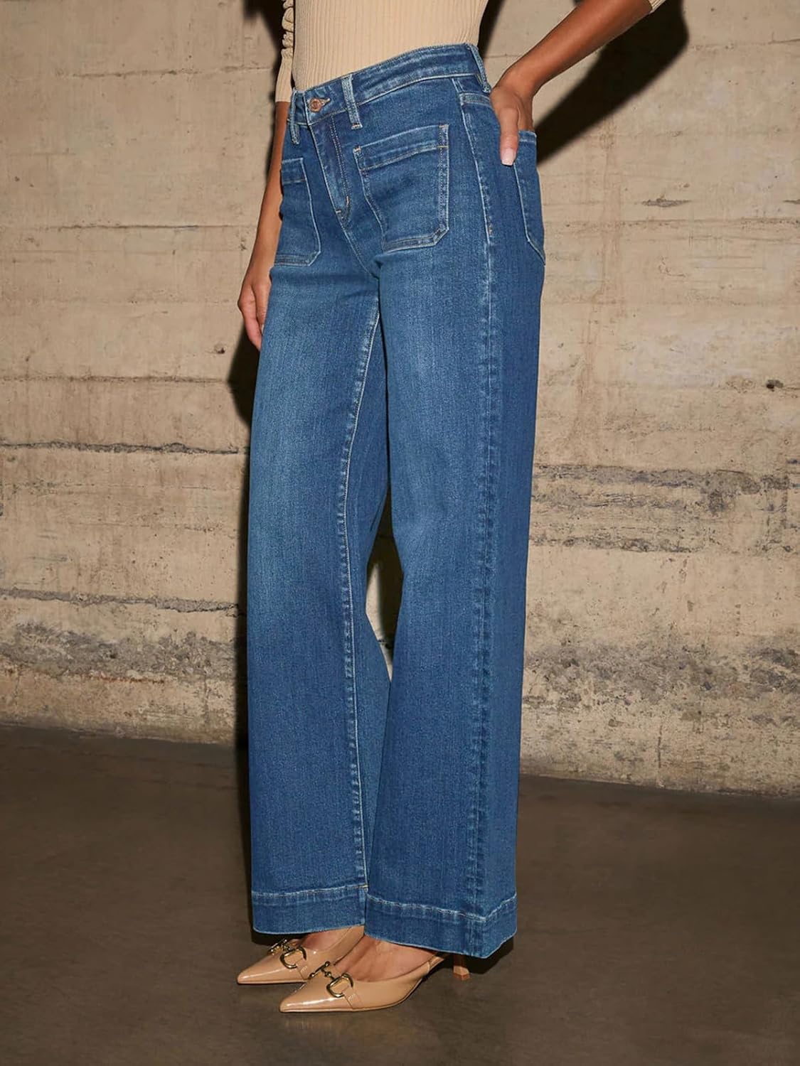 KUNMI Women's Wide Leg Jeans High Waisted Straight Leg Stretchy Denim Pants with Pockets - Image 2