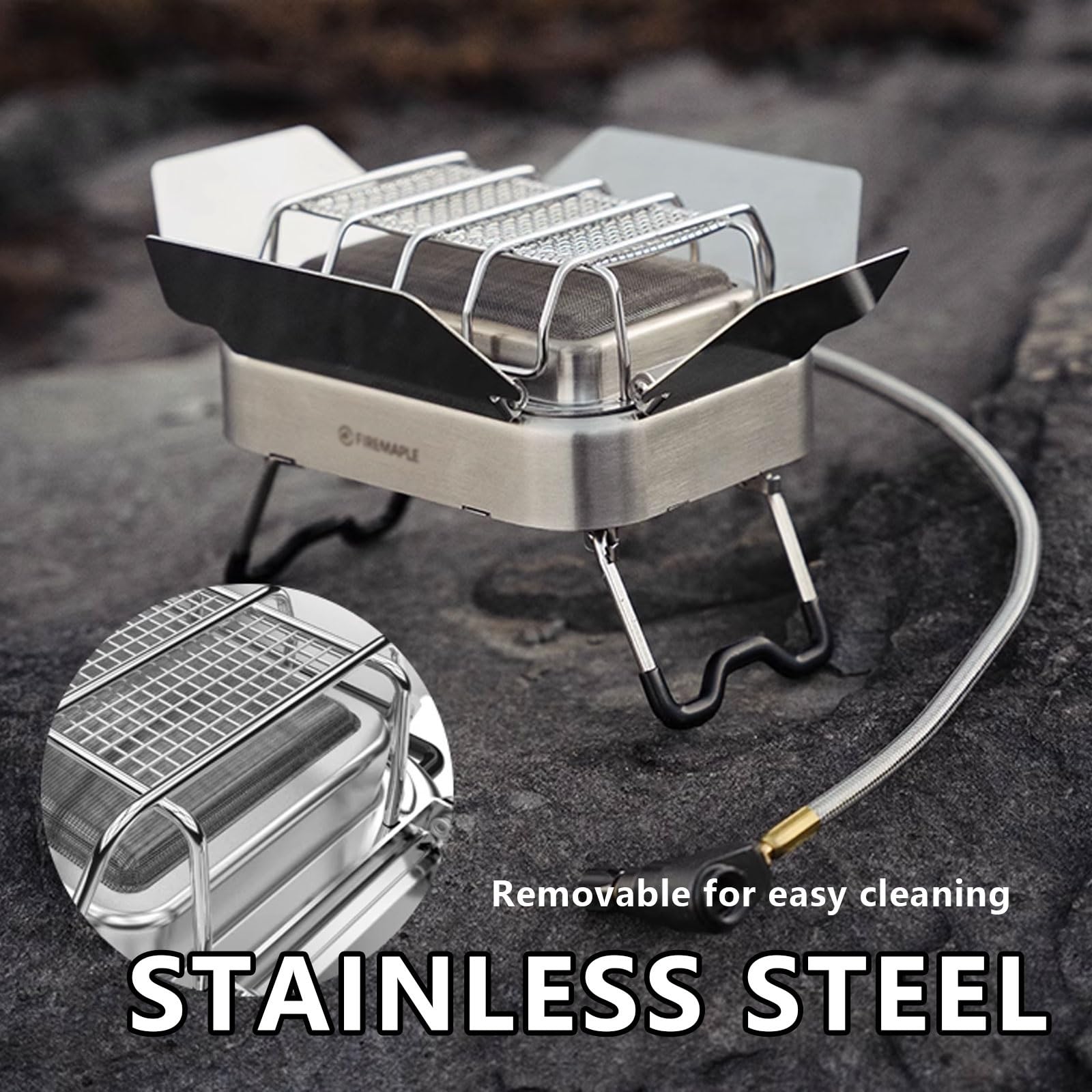 Stufa da patio per esterni, 2200 W, in acciaio inox, con angoli regolabili e supporto pieghevole, griglia rimovibile per interni ed esterni