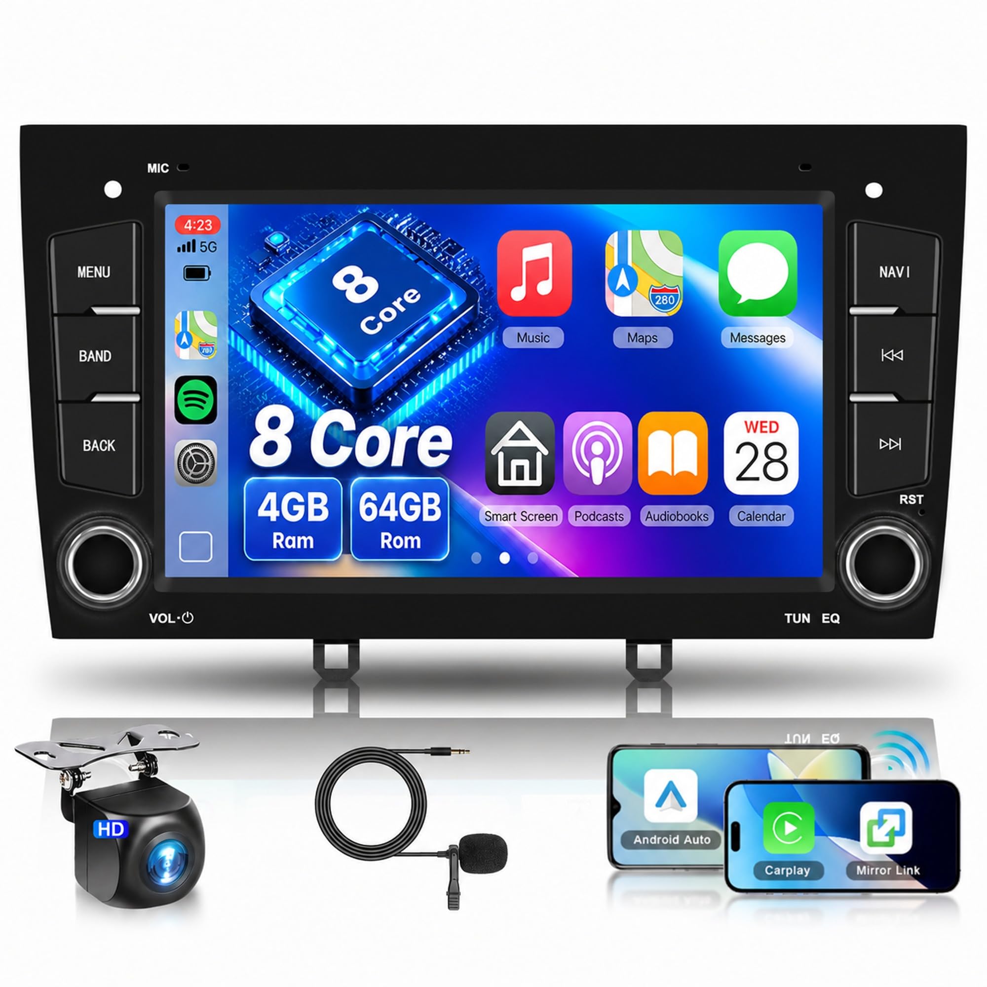 Hodozzy 8 Core 4GB+64GB Android Radio para Peugeot 408 2010-2024 con GPS WiFi, 7 Pulgadas Pantalla Táctil Carplay Inalámbrico Android Auto, Radio Coche 2 DIN Bluetooth Navegación DSP FM RDS Cámara
