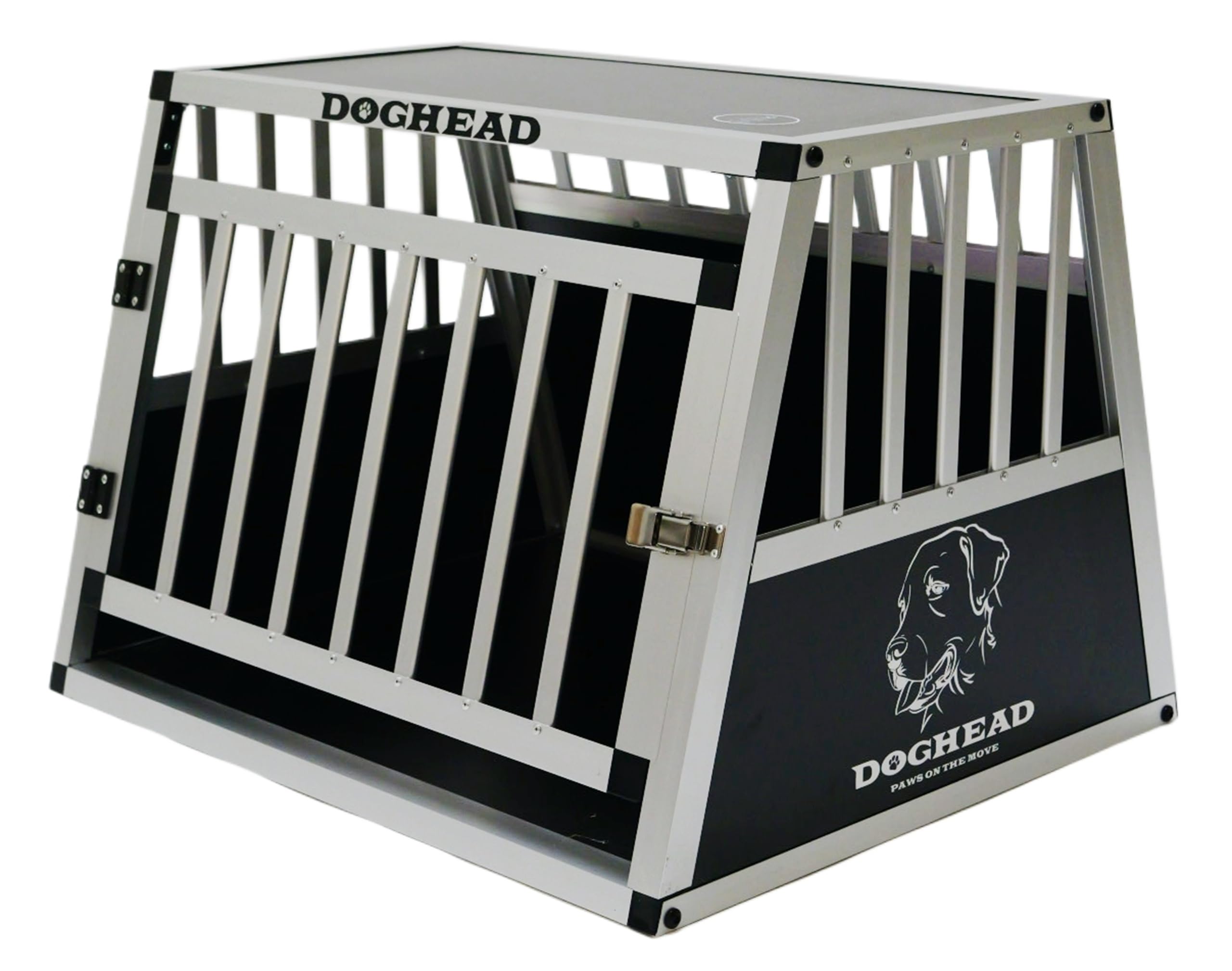 DOGHEAD Hundetransportbox Ecoline, Single 70x60x50 cm, Schwarz, Aluminium, Beidseitig Abgeschrägt 75°